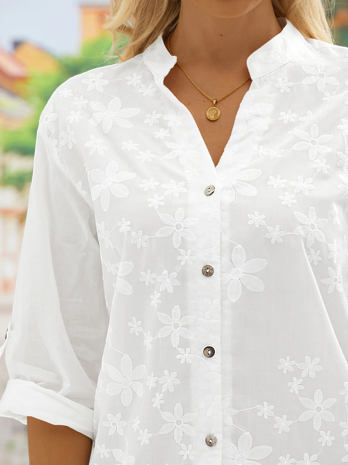 Women's Shirt Blouse Lace Floral Button Long Sleeve Daily Weekend Streetwear Casual Standing Collar Regular