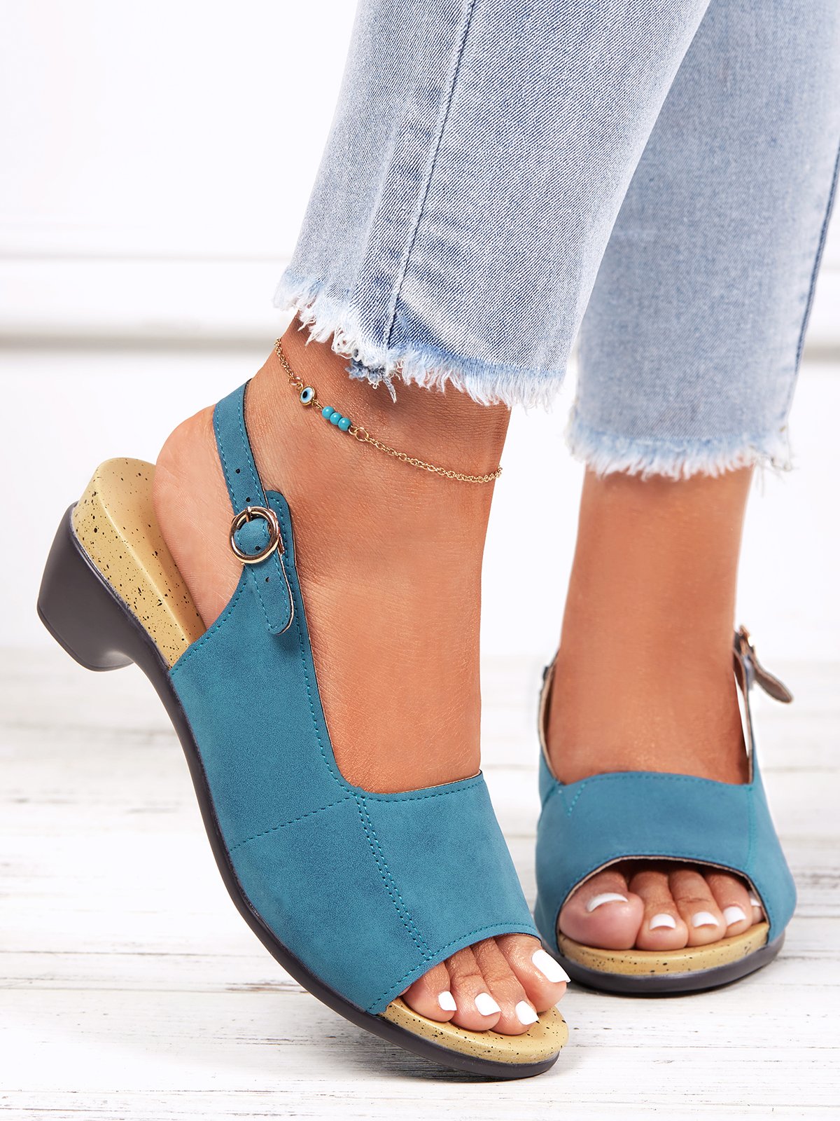 Retro Solid Simple Open Toe Chunky Heel Sandals