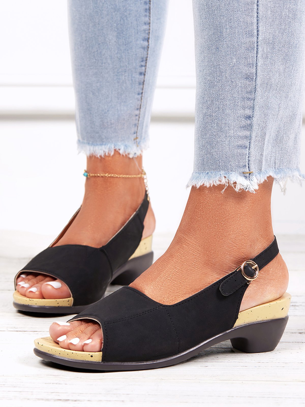 Retro Solid Simple Open Toe Chunky Heel Sandals