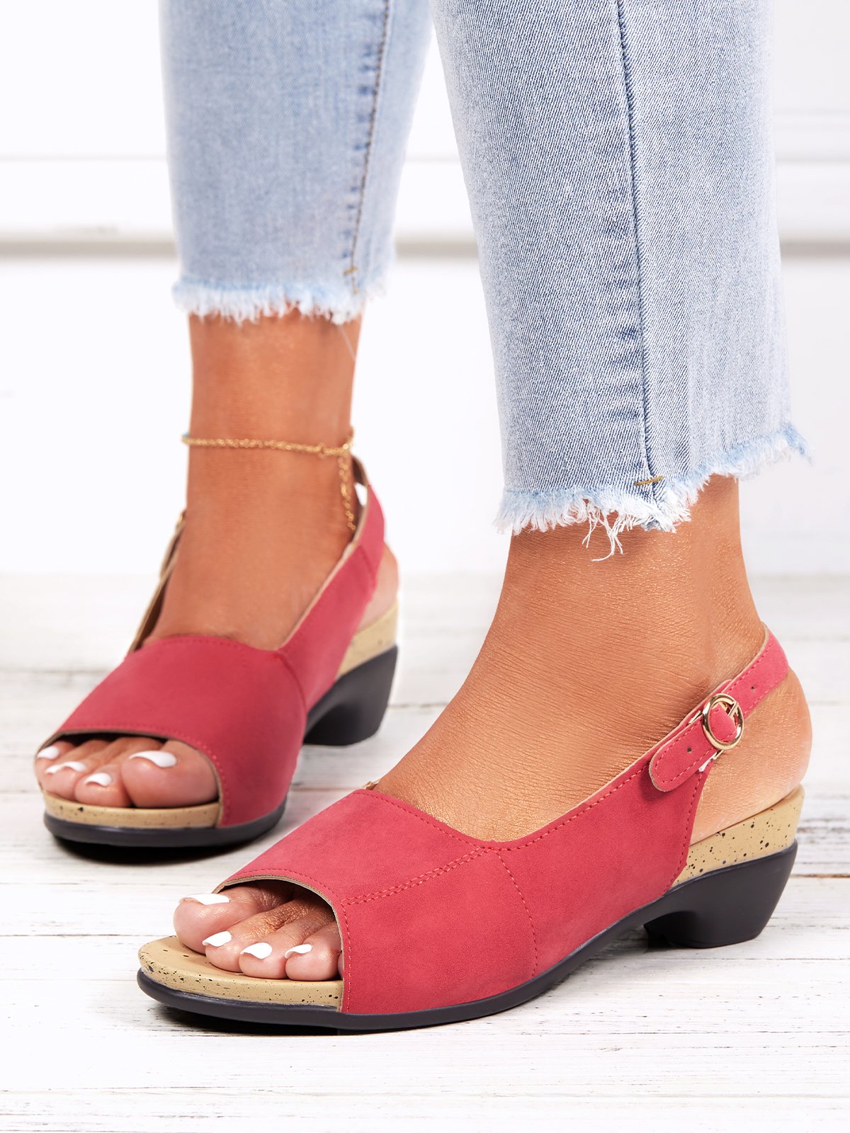 Retro Solid Simple Open Toe Chunky Heel Sandals