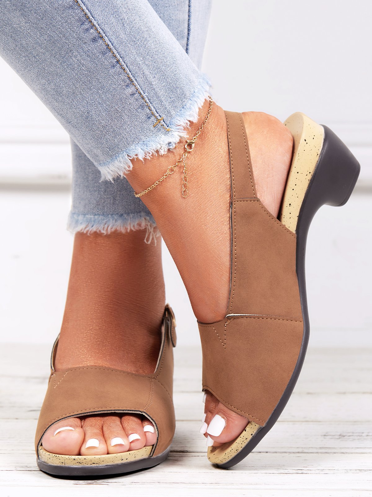 Retro Solid Simple Open Toe Chunky Heel Sandals