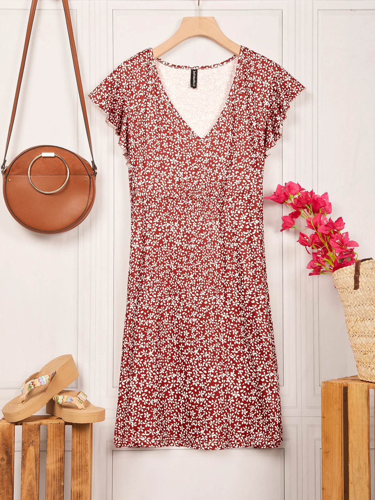 Women Floral Summer V Neck Vacation Loose Dress