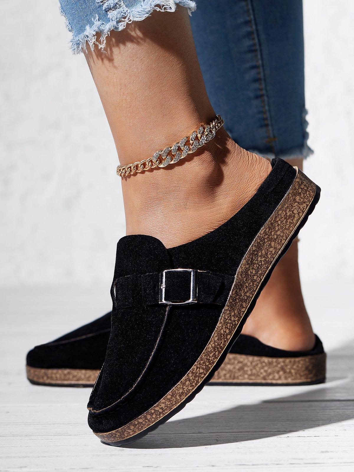 Women Casual Comfy Leather Slip On Sandals