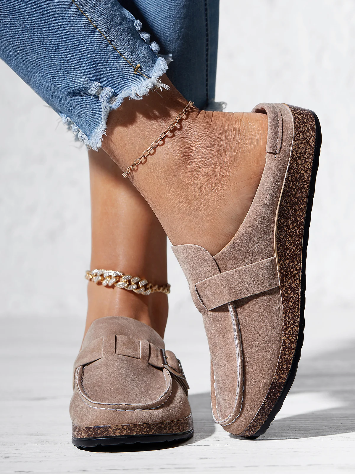 Women Casual Comfy Leather Slip On Sandals