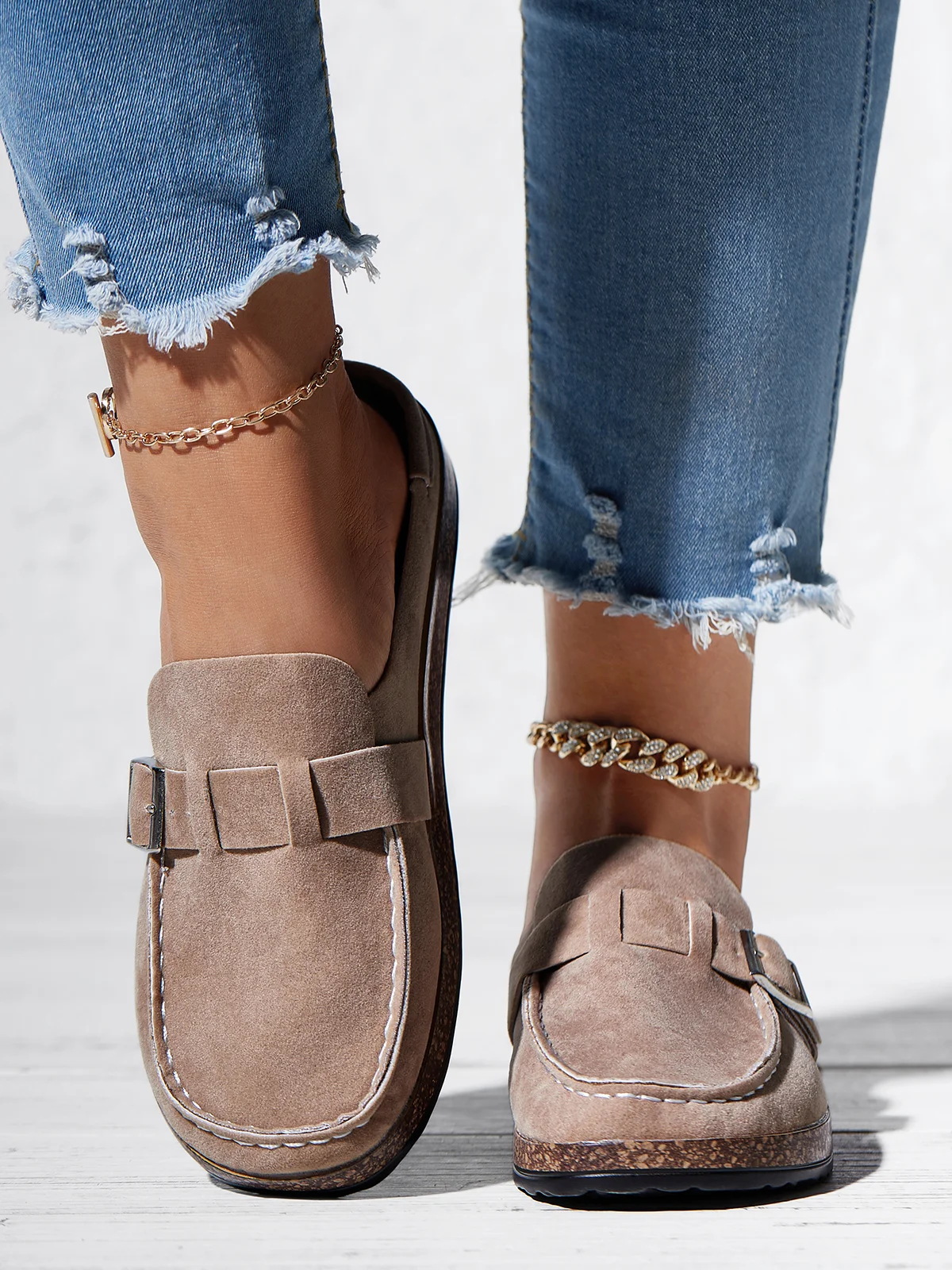 Women Casual Comfy Leather Slip On Sandals
