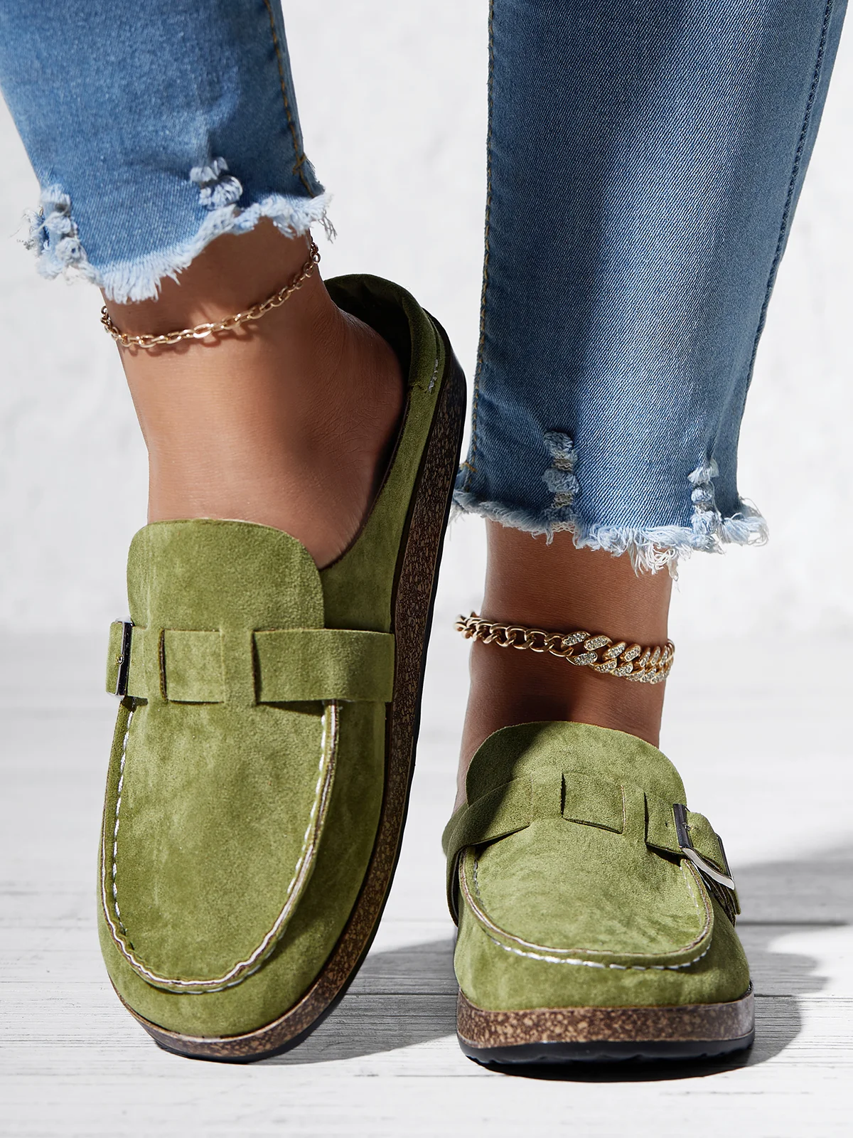 Women Casual Comfy Leather Slip On Sandals