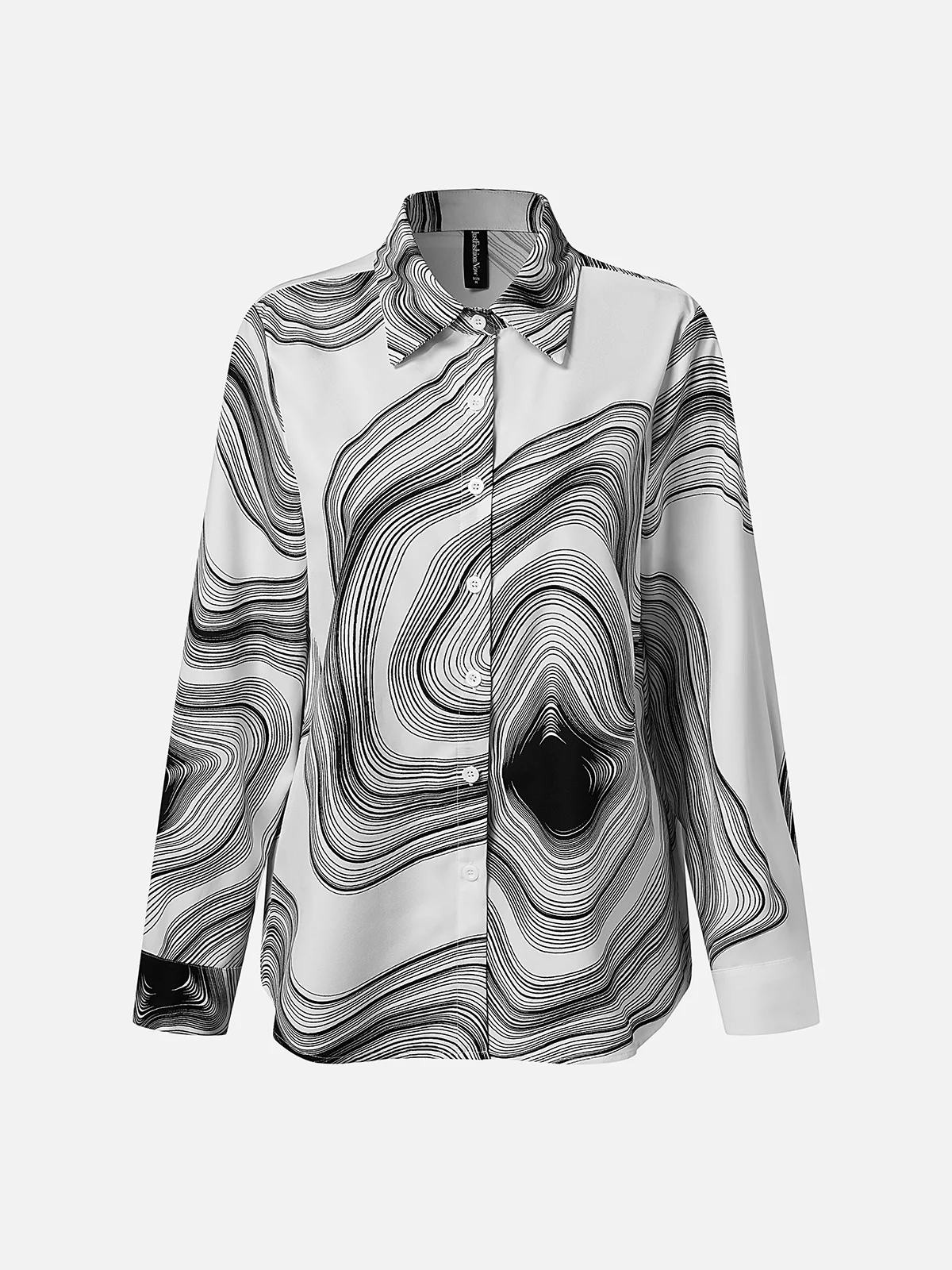 Women's Shirt Blouse Abstract Stripes Print Casual Black White Print Button Long Sleeve Basic Shirt Collar Regular Fit Spring Fall