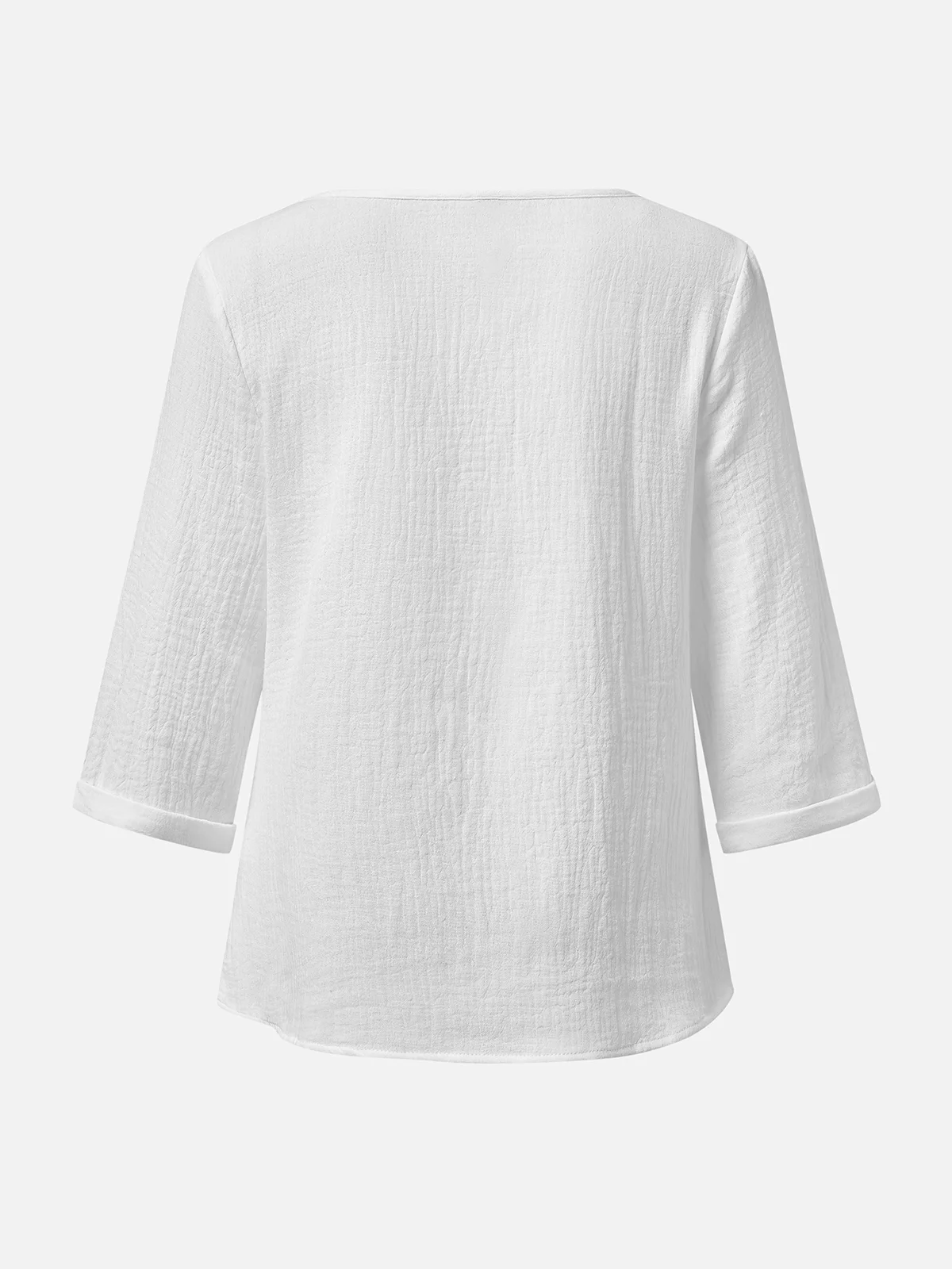 Women's Shirt Blouse Dressy Tops Solid Color Daily Basic 3/4 Length Sleeve Notched Neck White Summer