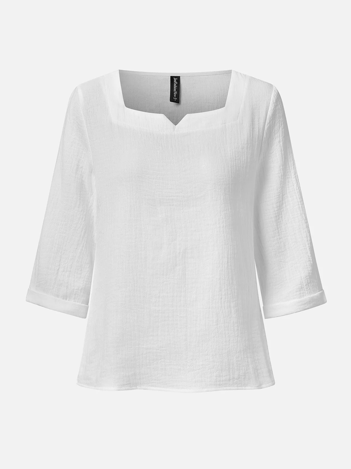 Women's Shirt Blouse Dressy Tops Solid Color Daily Basic 3/4 Length Sleeve Notched Neck White Summer