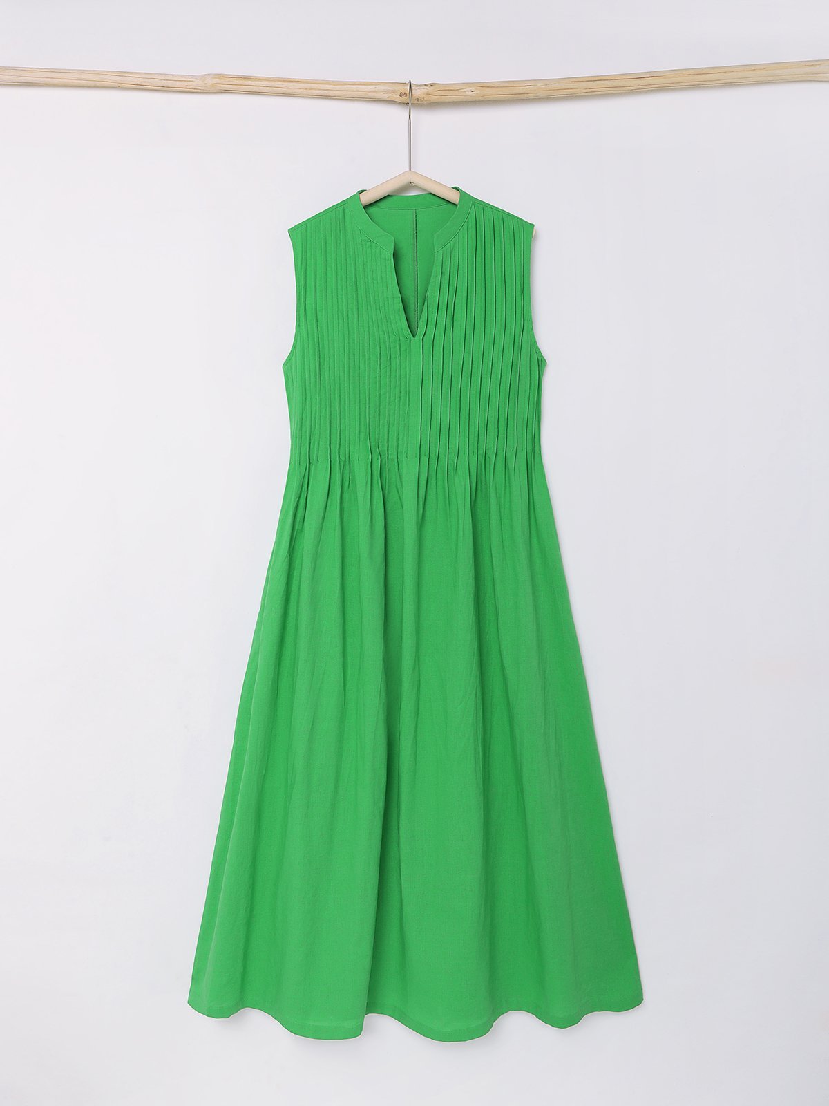 Linen Plain Crew Neck Maxi Dress