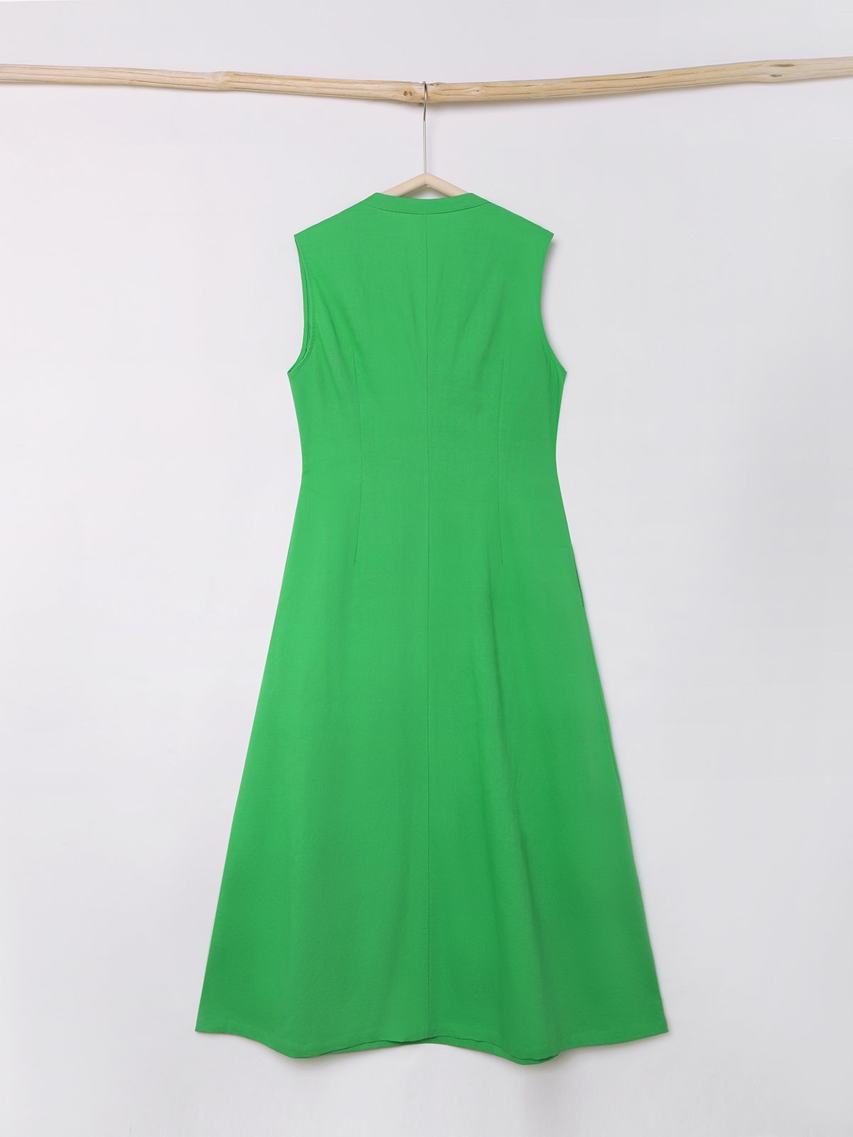 Linen Plain Crew Neck Maxi Dress