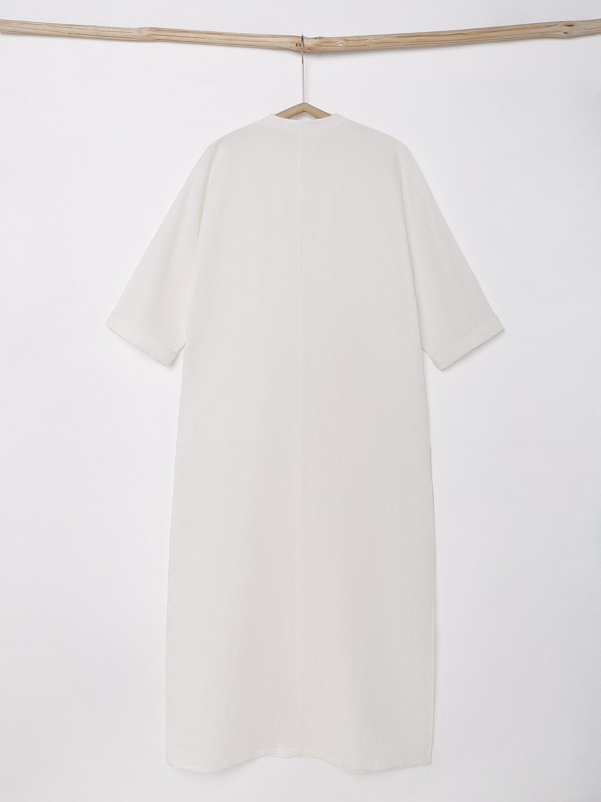 Regular Fit Plain V Neck Linen Dress With No