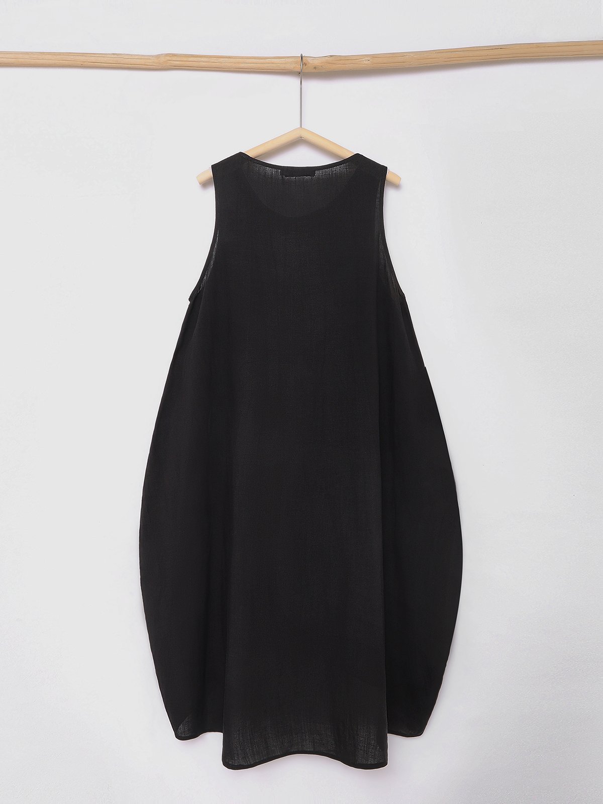 Linen Plain Crew Neck Mini Dress
