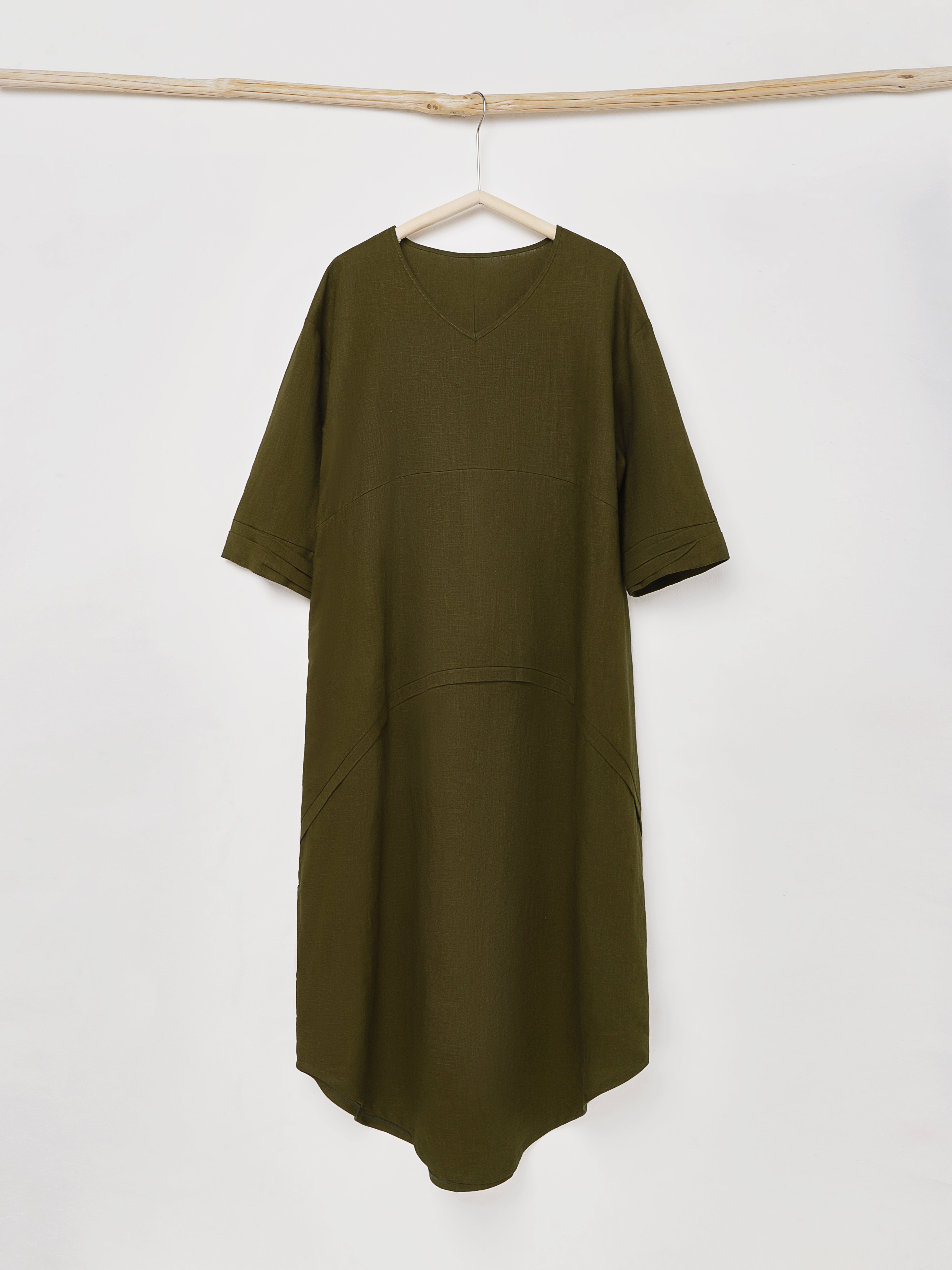 Linen Crew Neck Washed Fabric Dress