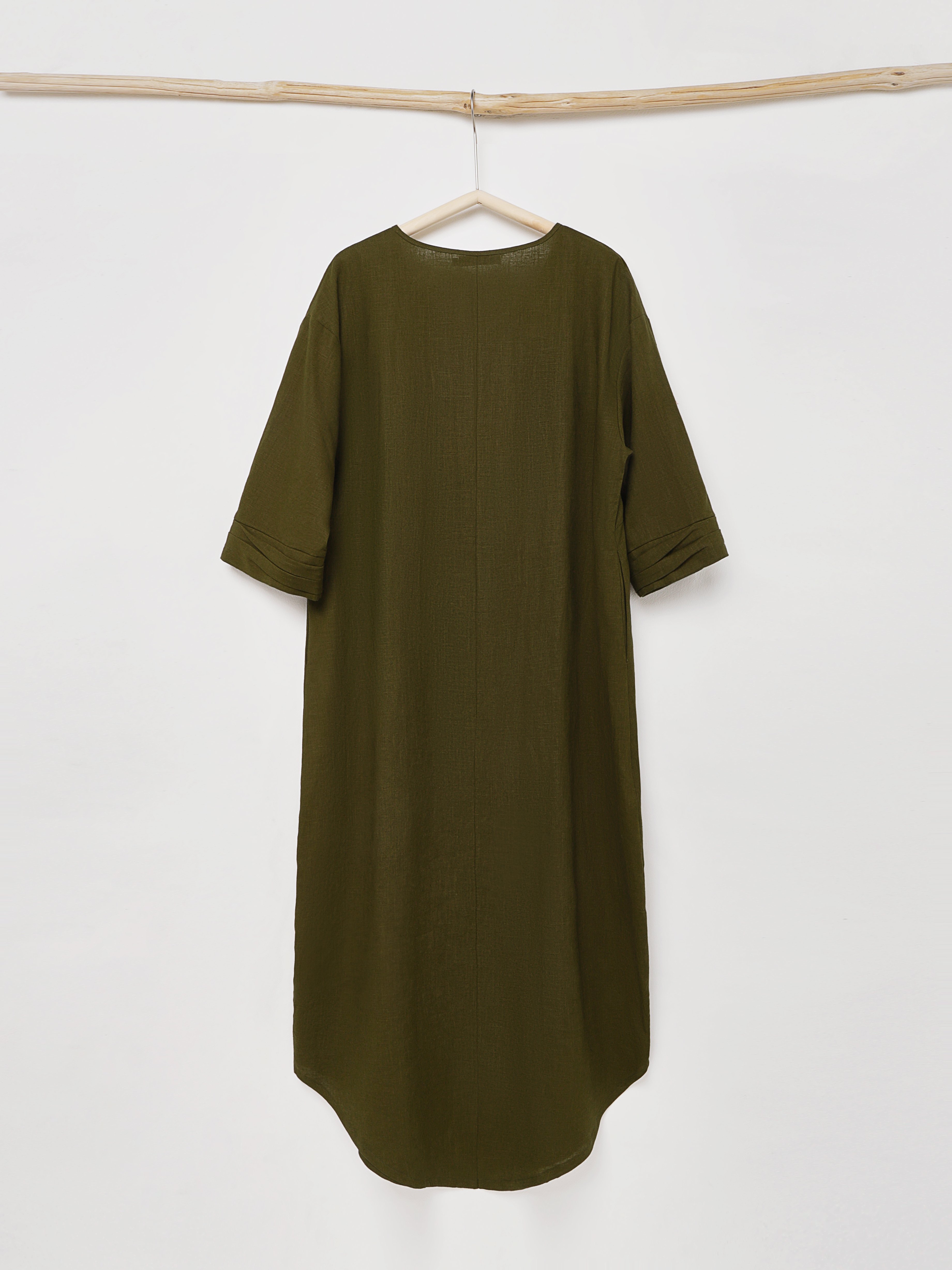 Linen Crew Neck Washed Fabric Dress
