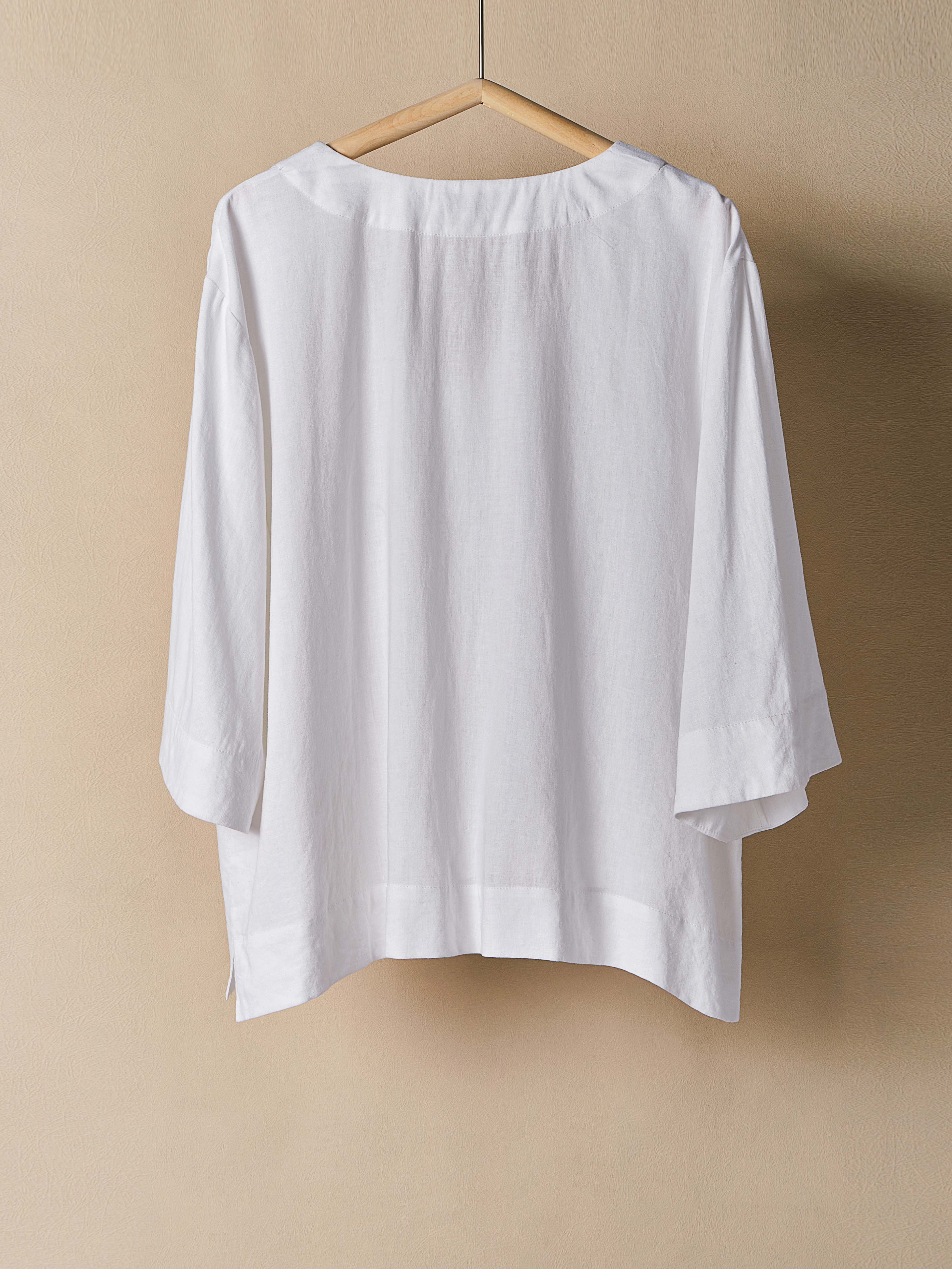 V Neck Linen Loose Blouse