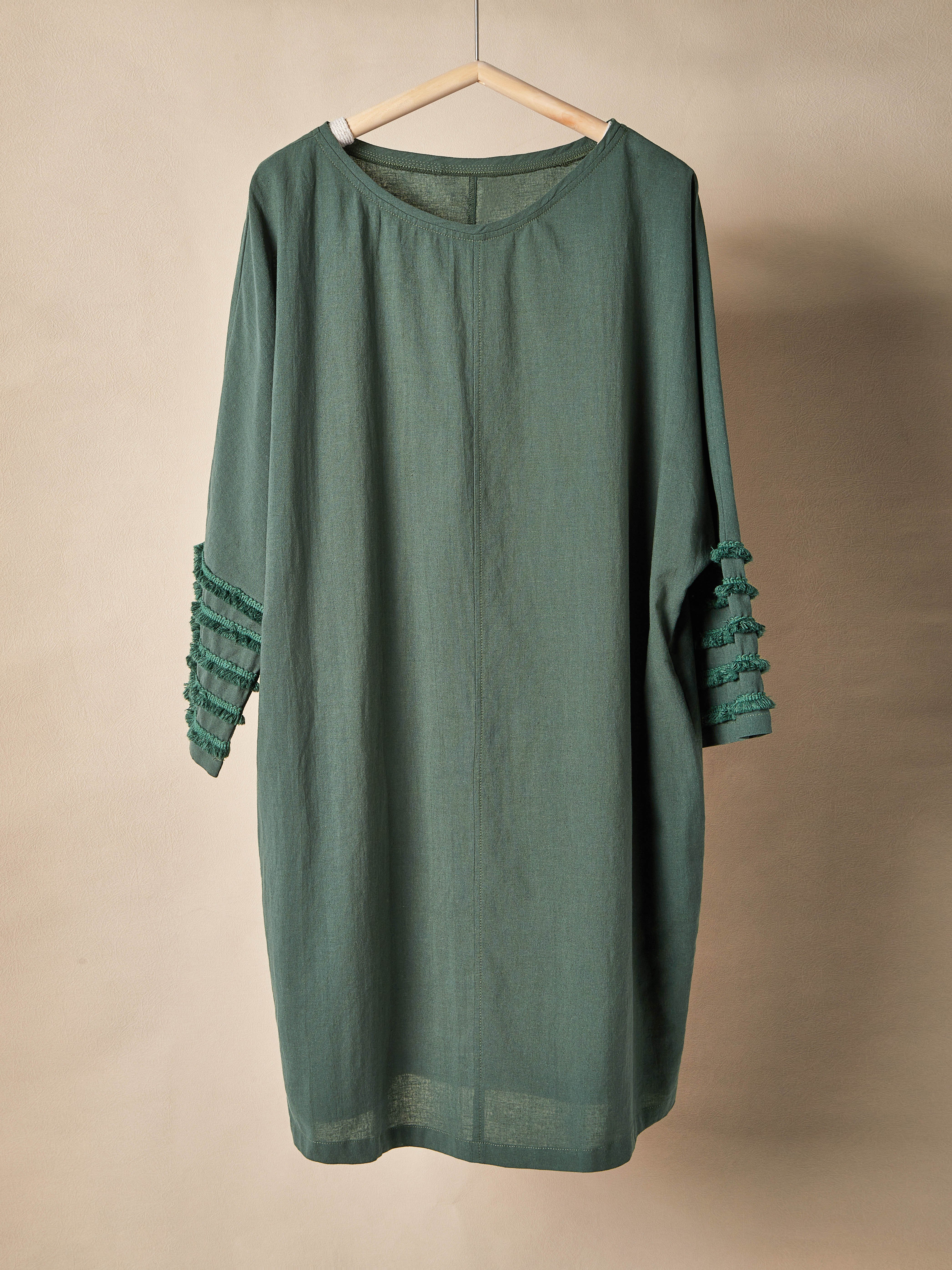 Crew Neck Plain Loose Linen Blouse