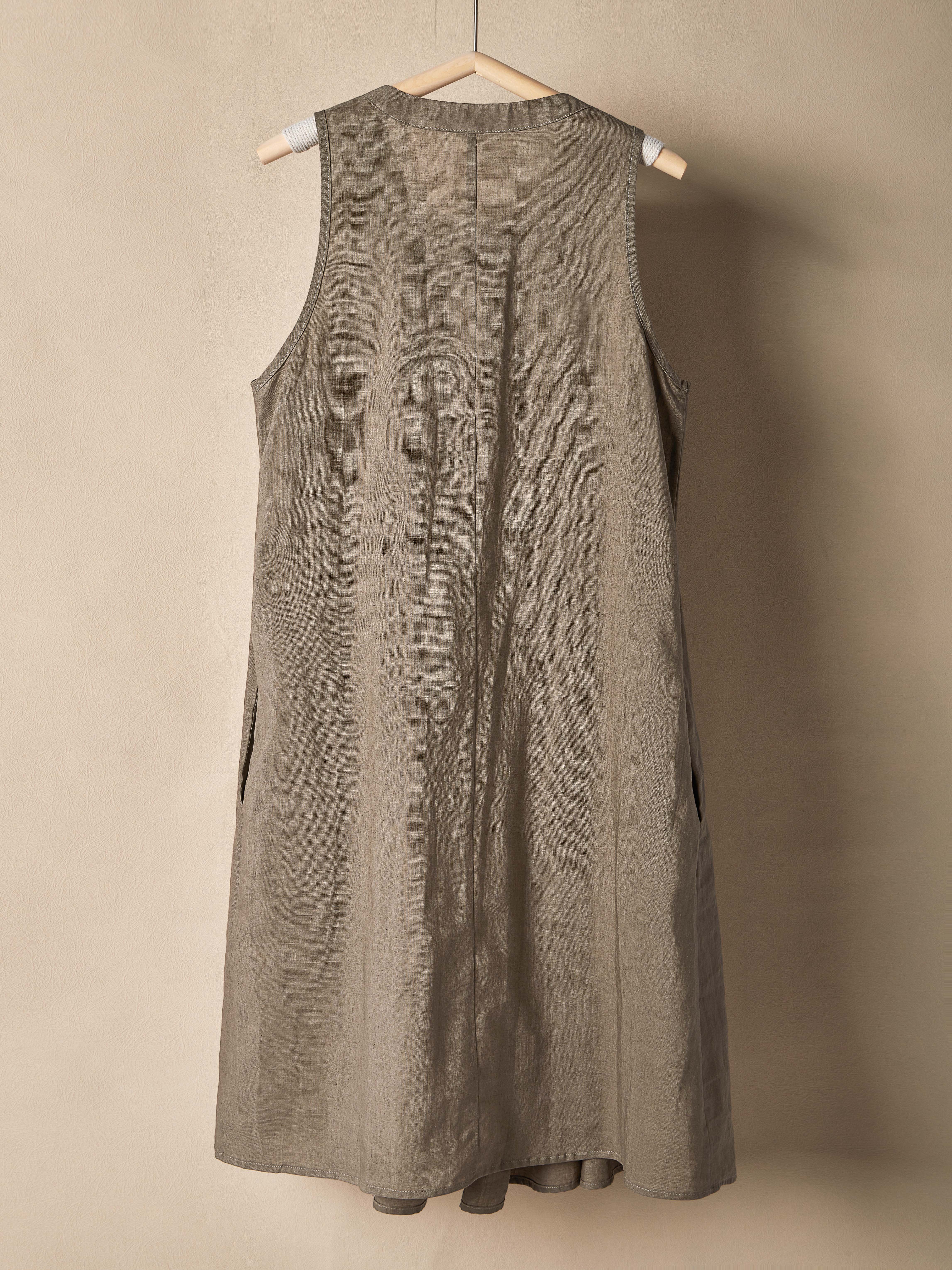 Linen Plain Crew Neck Mini Dress