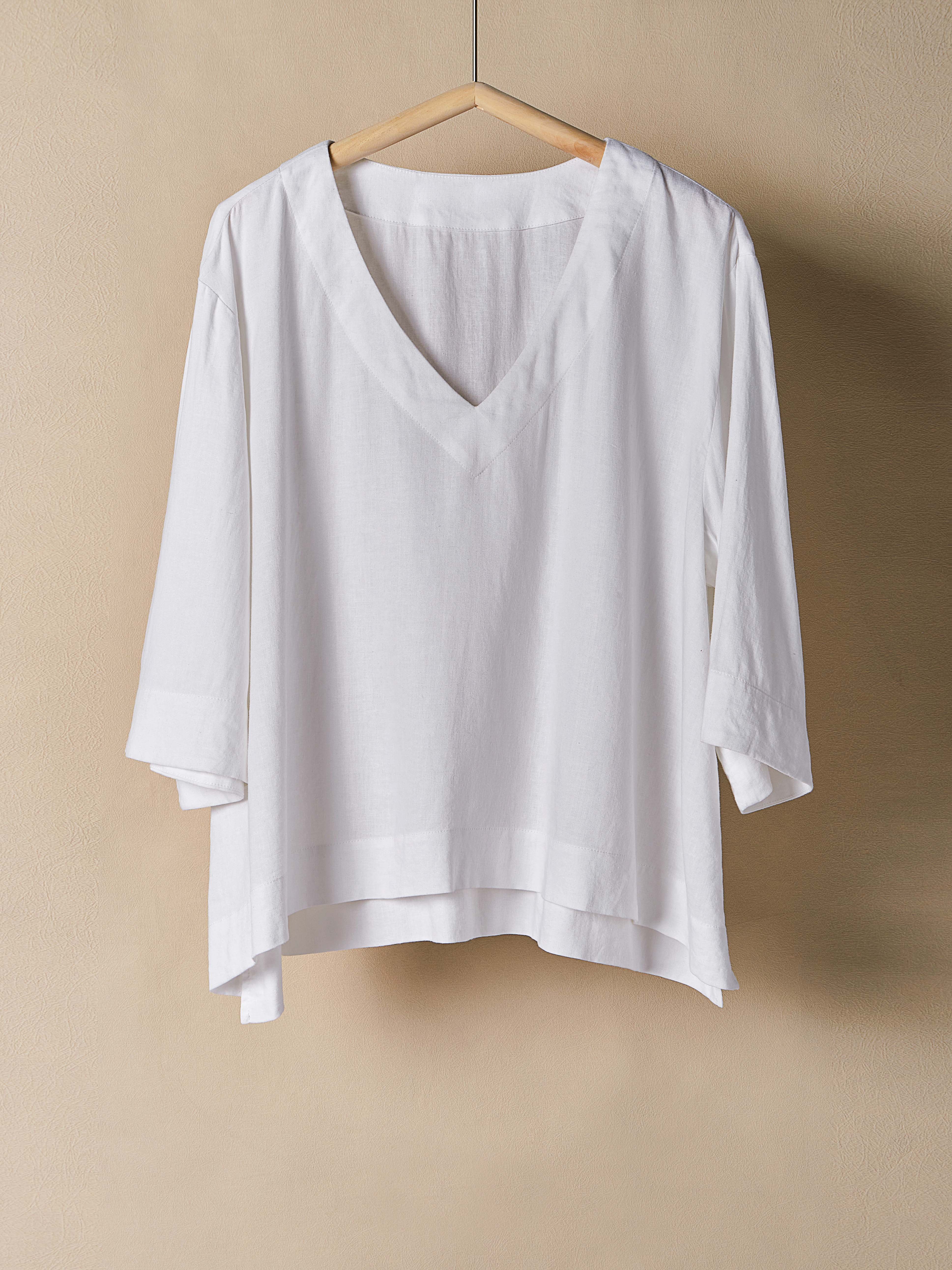 V Neck Linen Loose Blouse