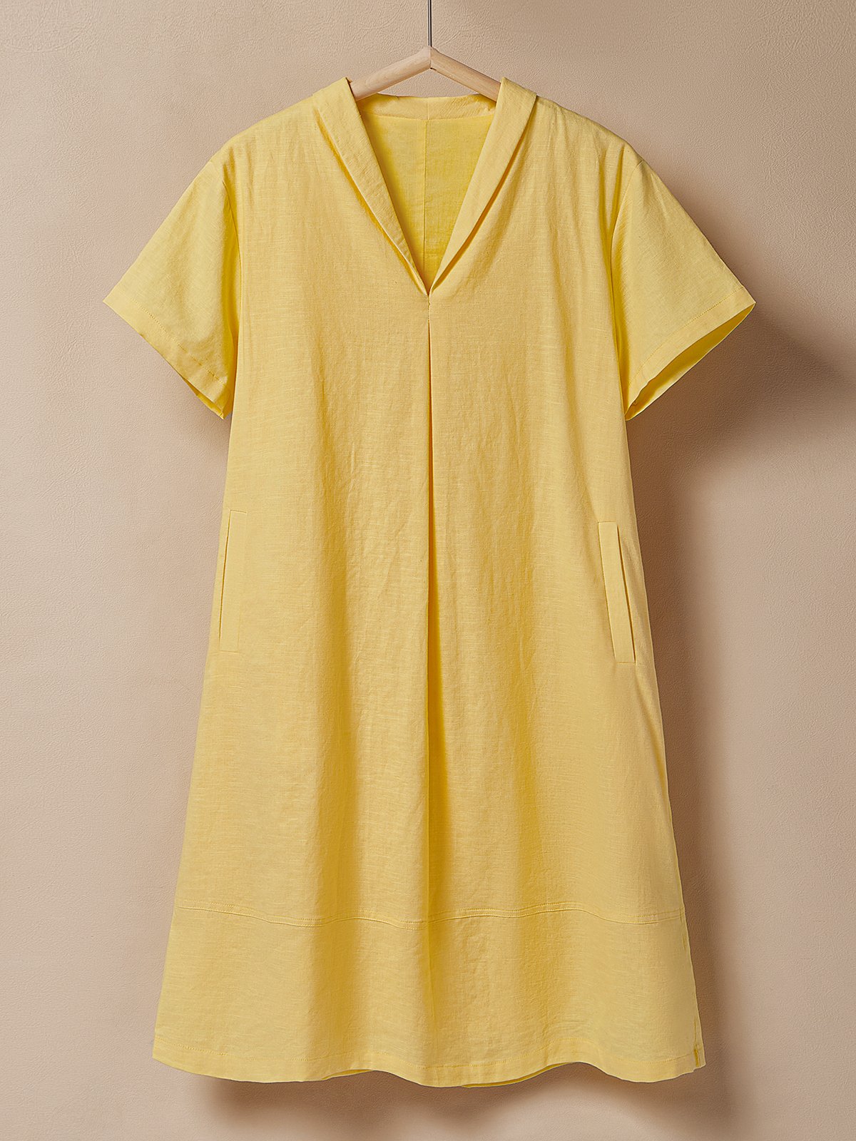 Casual Plain  Shawl Collar linen-cotton Mini Dress