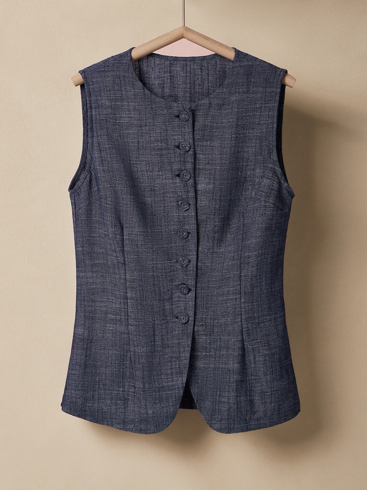 Linen Casual Plain Crew Neck Vest