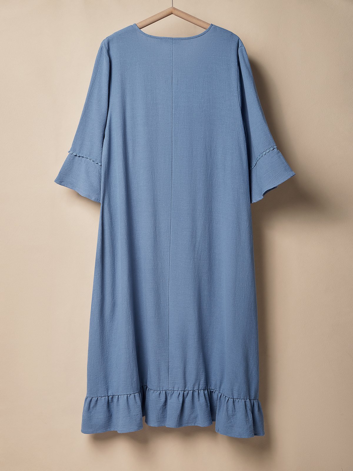 Casual Plain V Neck linen-cotton Midi Dress