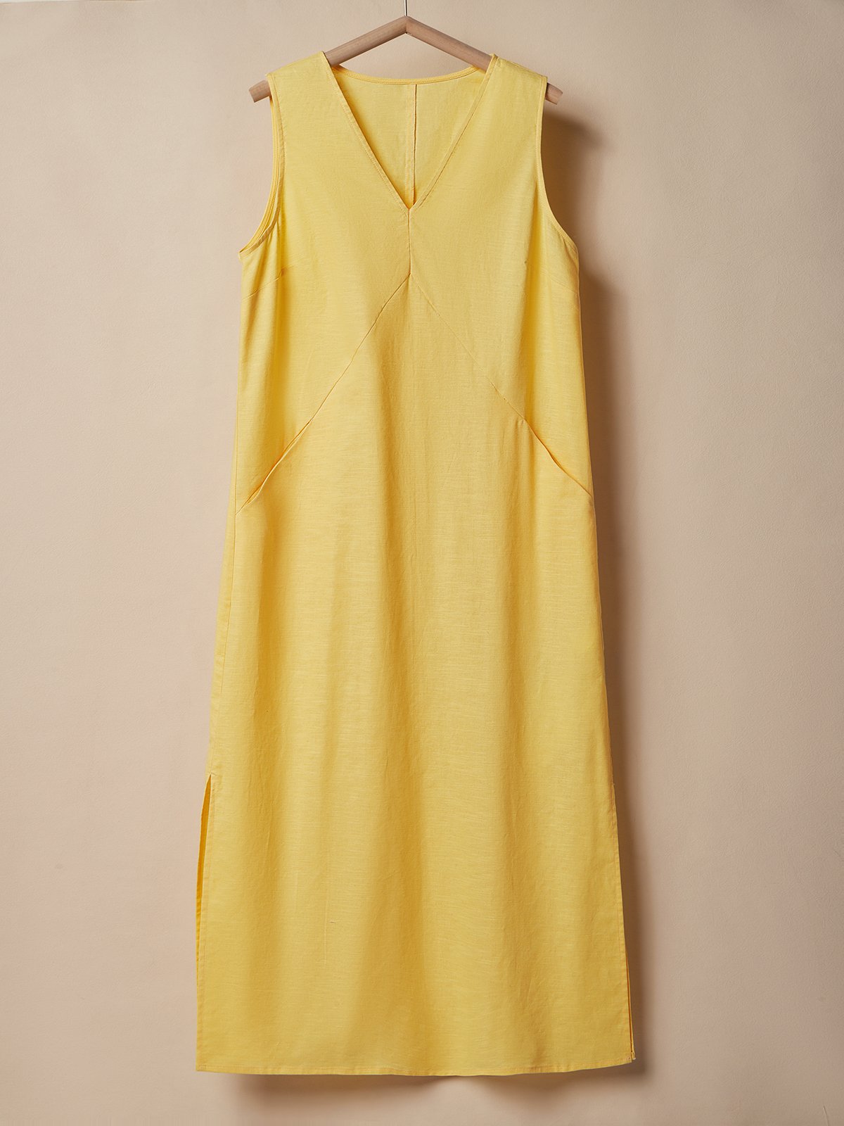 Casual Plain V Neck linen-cotton Maxi Dress
