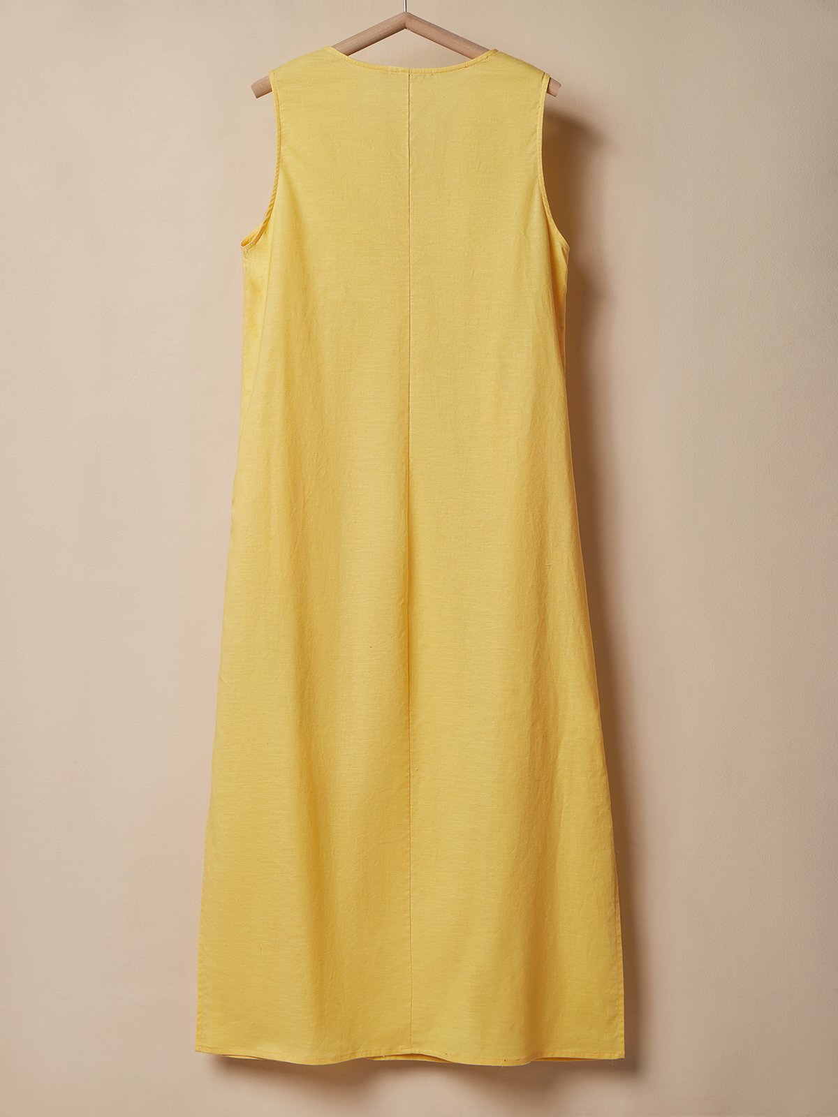 Casual Plain V Neck linen-cotton Maxi Dress