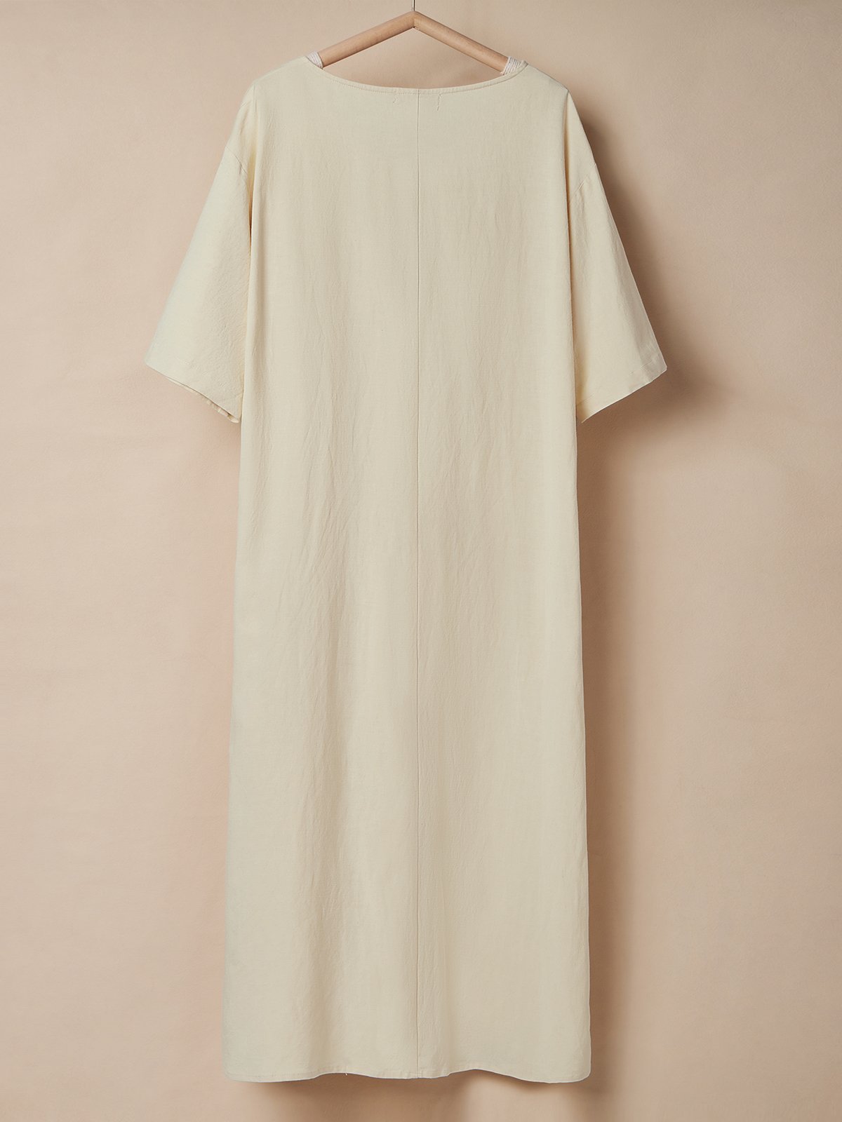 Linen Plain Crew Neck Maxi Dress