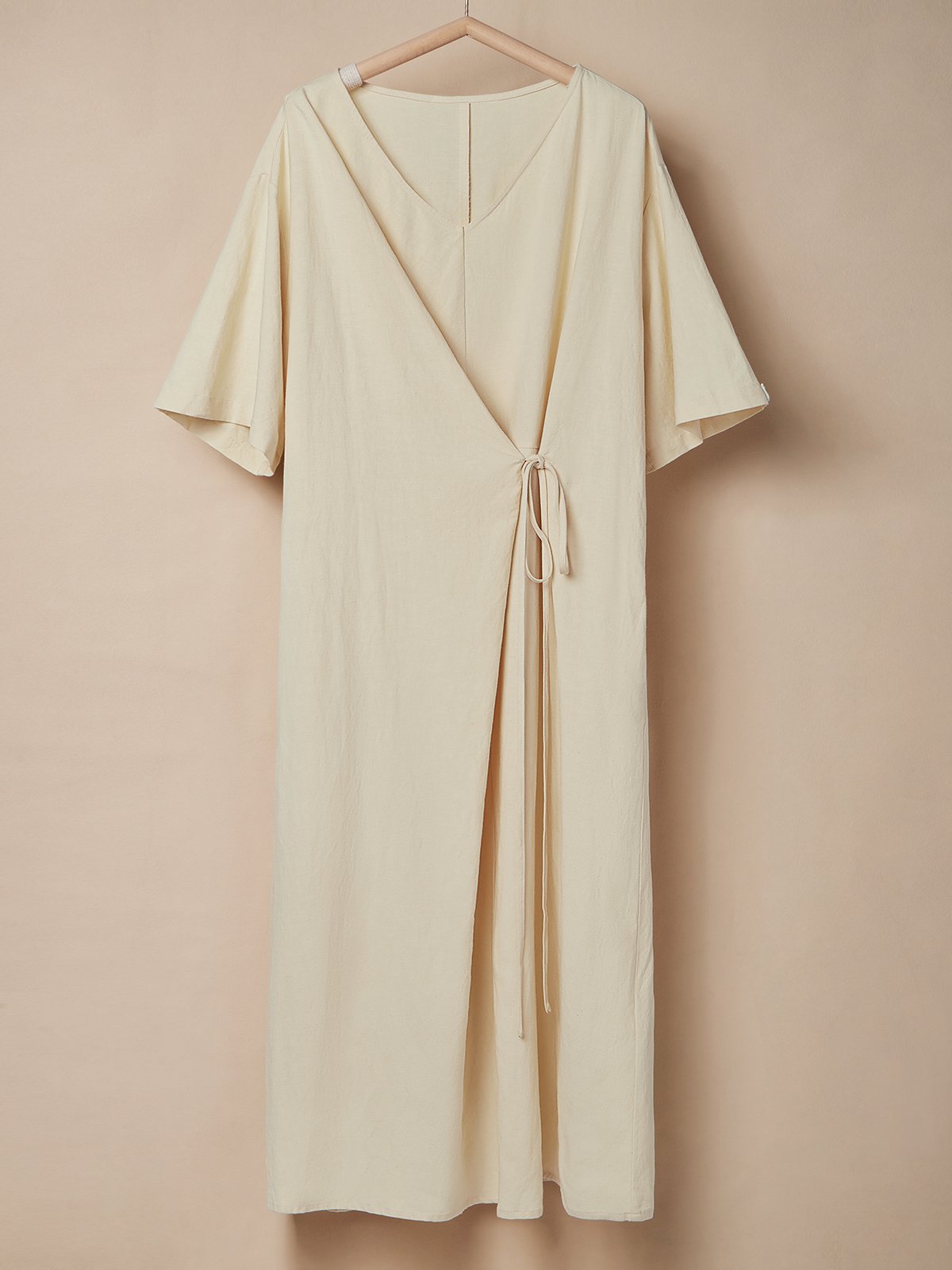 Linen Plain Crew Neck Maxi Dress