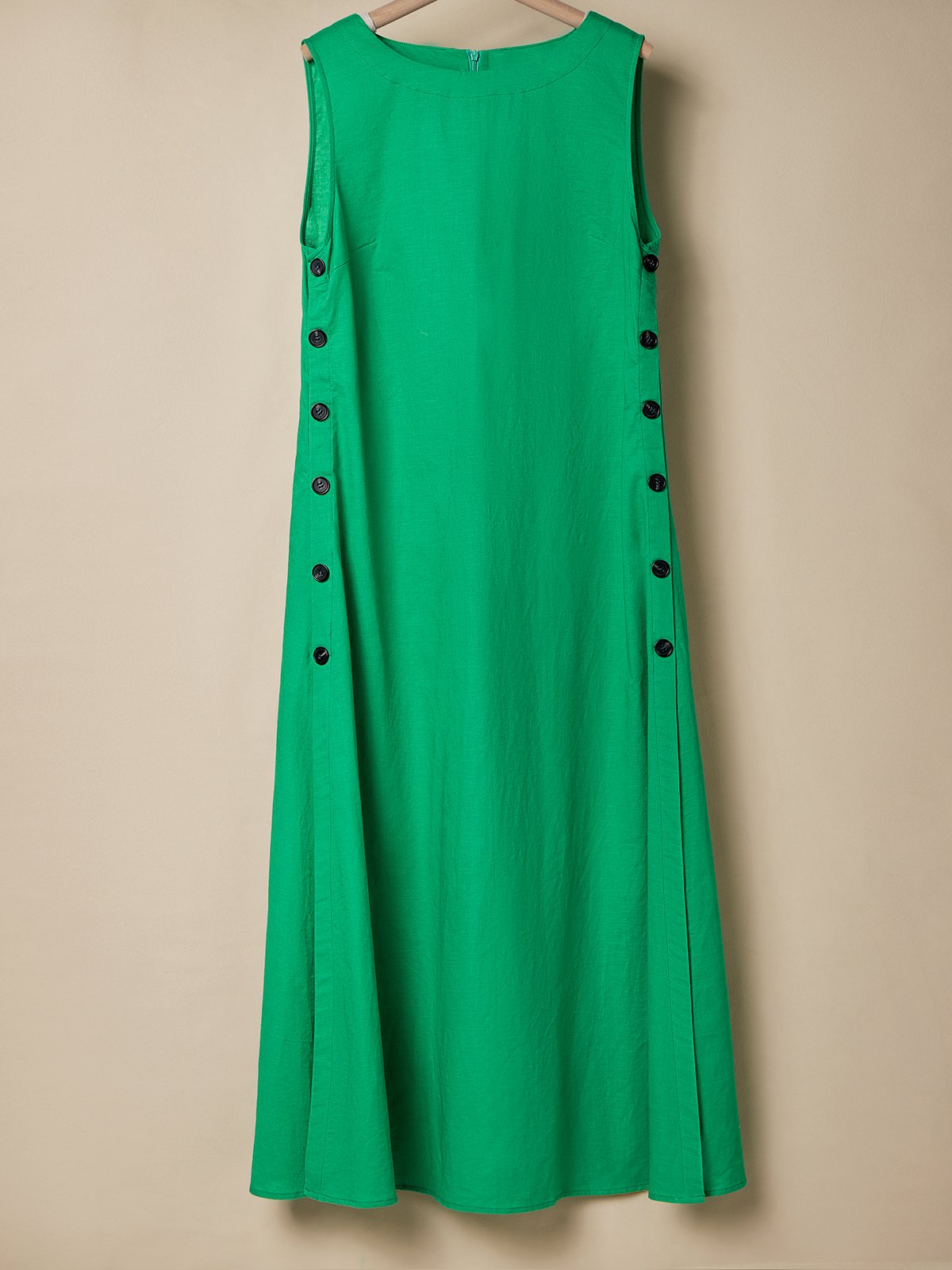 Vacation Plain Crew Neck linen-cotton Maxi Dress