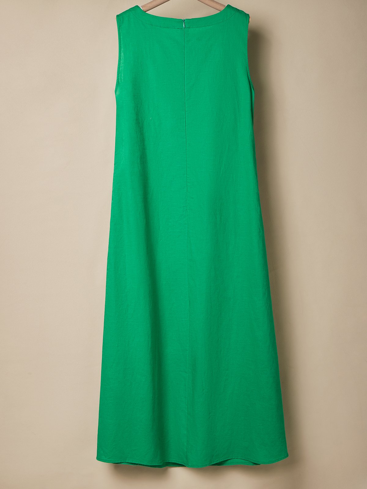 Vacation Plain Crew Neck linen-cotton Maxi Dress