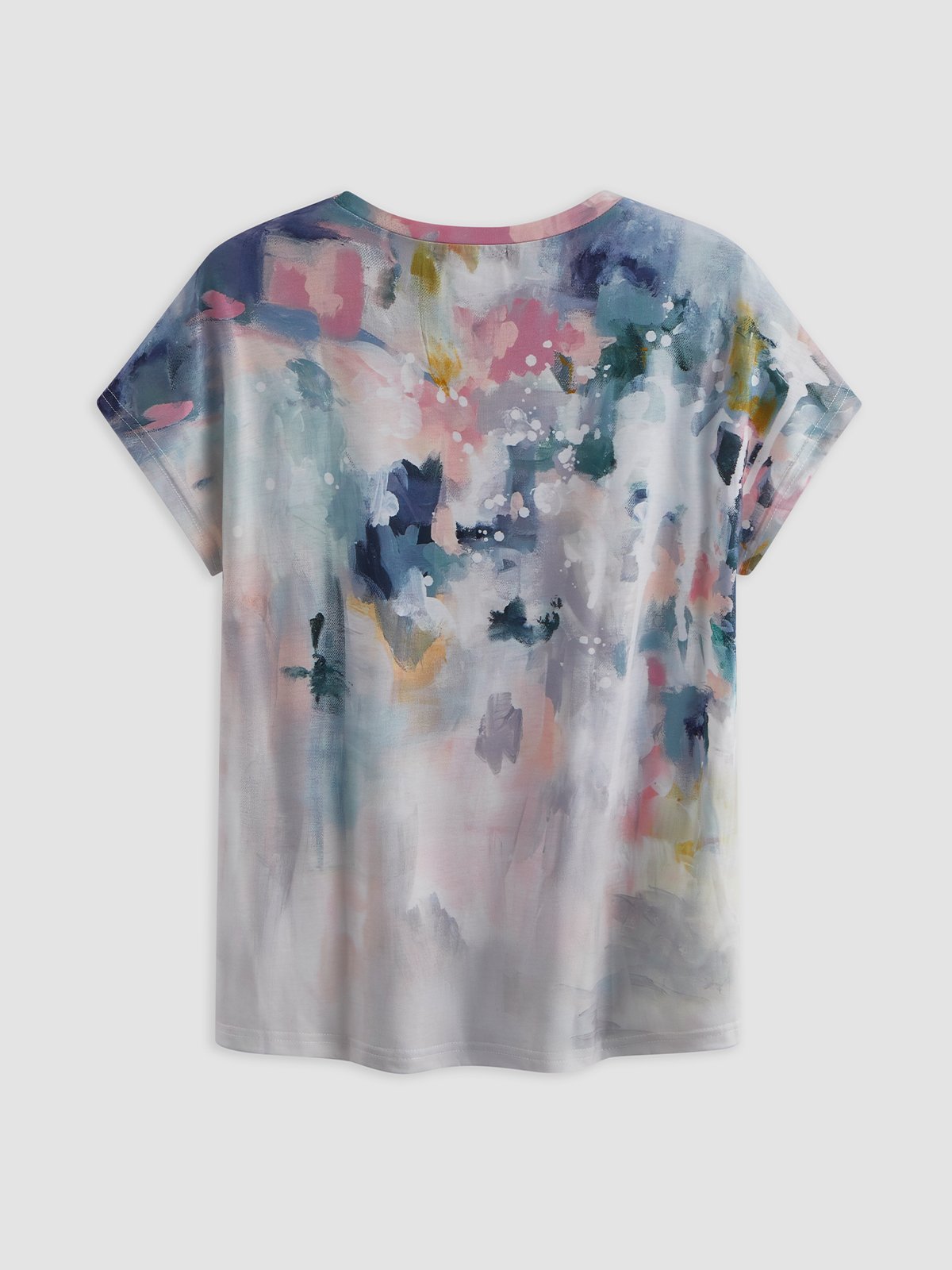 Vacation Floral Gradient Pattern Cotton Blends Crew Neck Summer T-shirt
