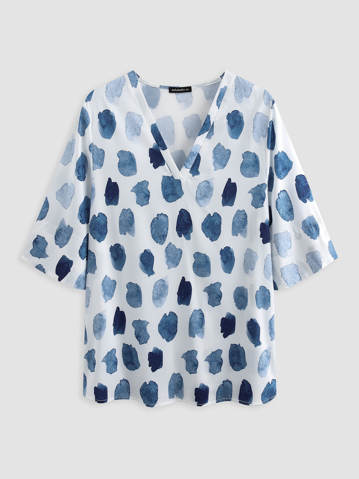 Casual Geometric V Neck Vacation Three Quarter Sleeve Blouse