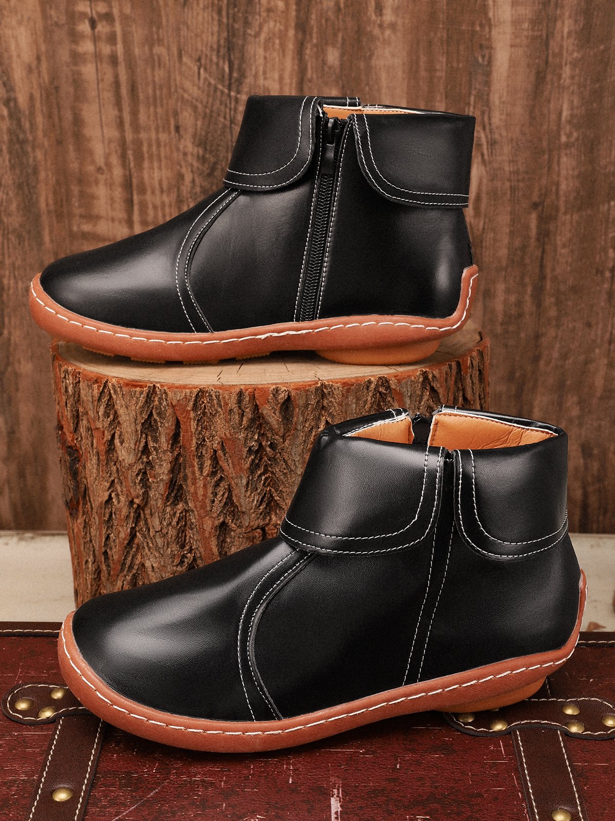 Women Casual Plain All Season Zipper Round Toe Rubber Non-Slip Classic Boots