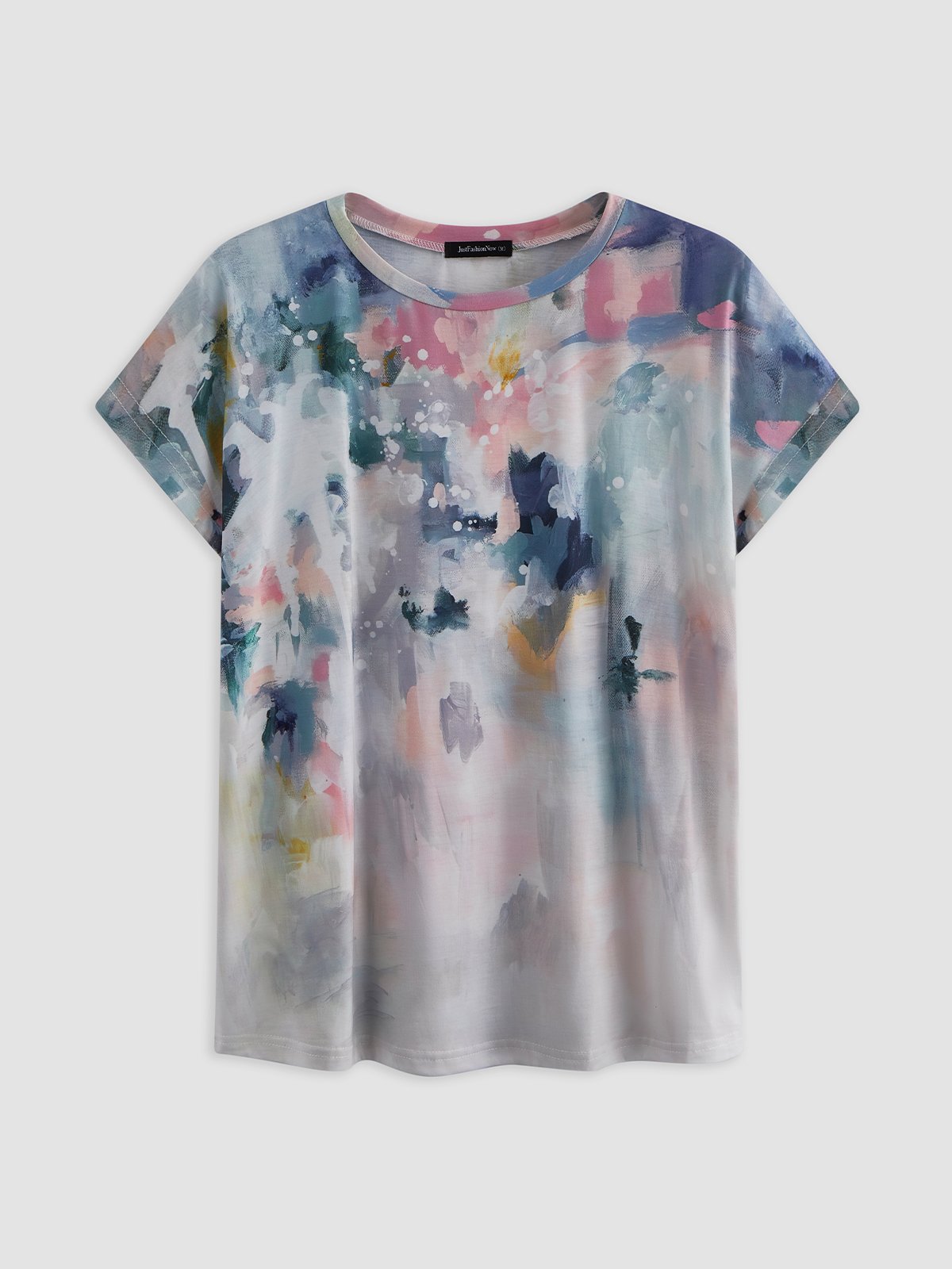 Vacation Floral Gradient Pattern Cotton Blends Crew Neck Summer T-shirt