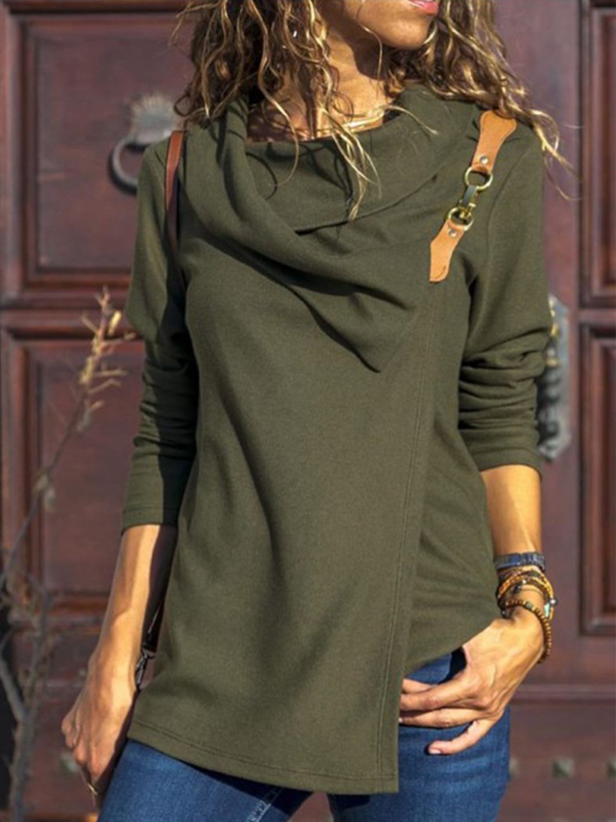 Green Long Sleeve Cotton-Blend T-shirt