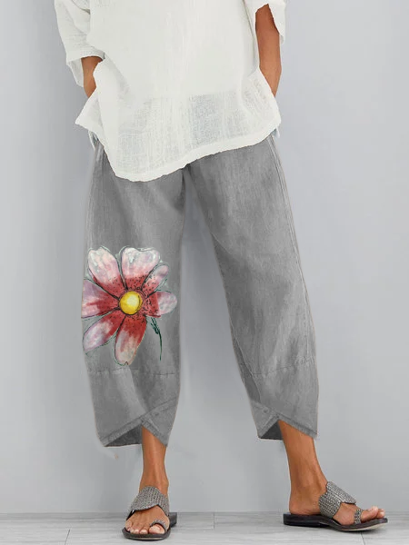 Casual Floral  Printed Pants