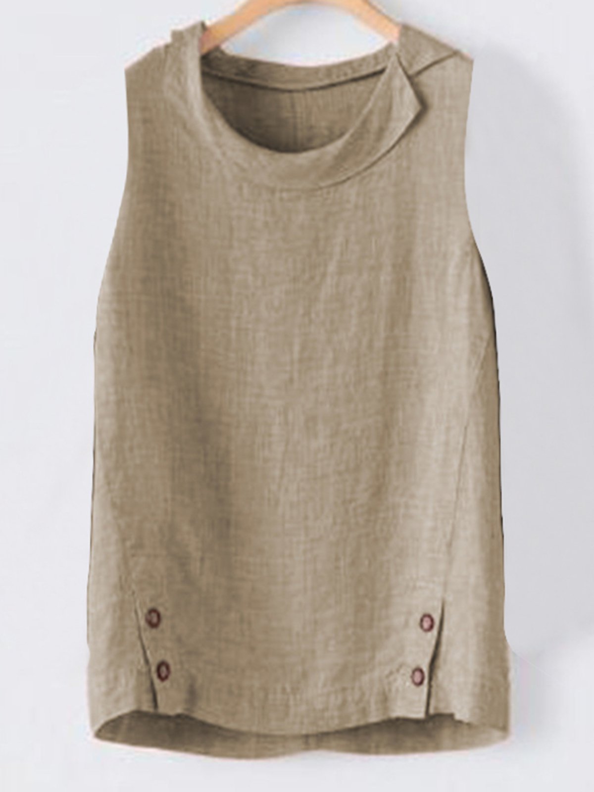 Casual Asymmetrical Neck Plain Button Sleeveless Summer Tank Top