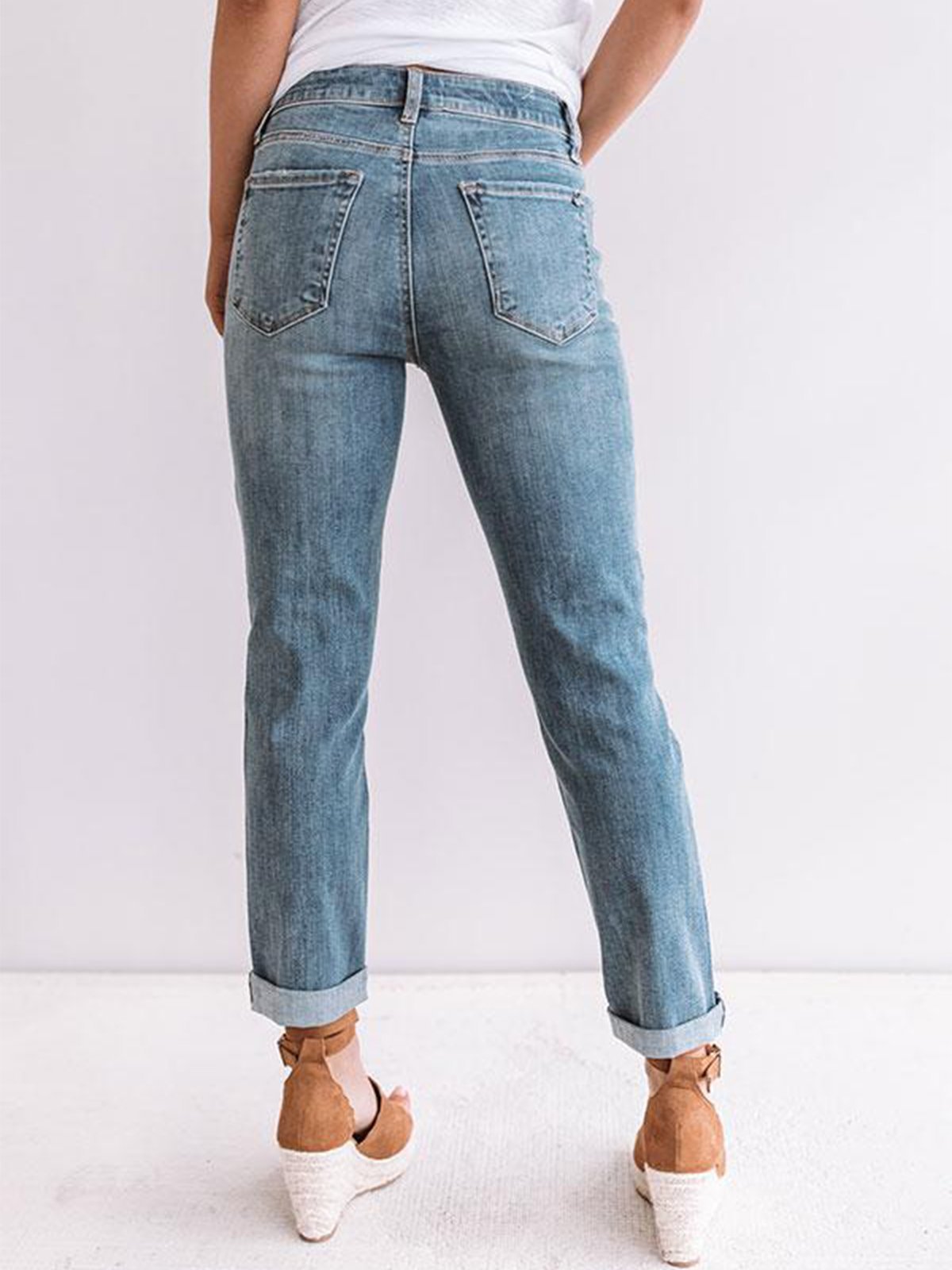 Blue Vintage Denim Pockets Plain Jeans