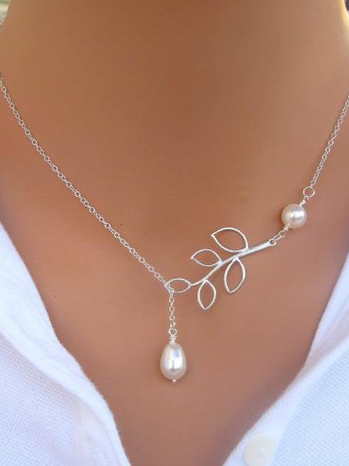 New Chic Fashion Vintage Leaf Pearl Necklace