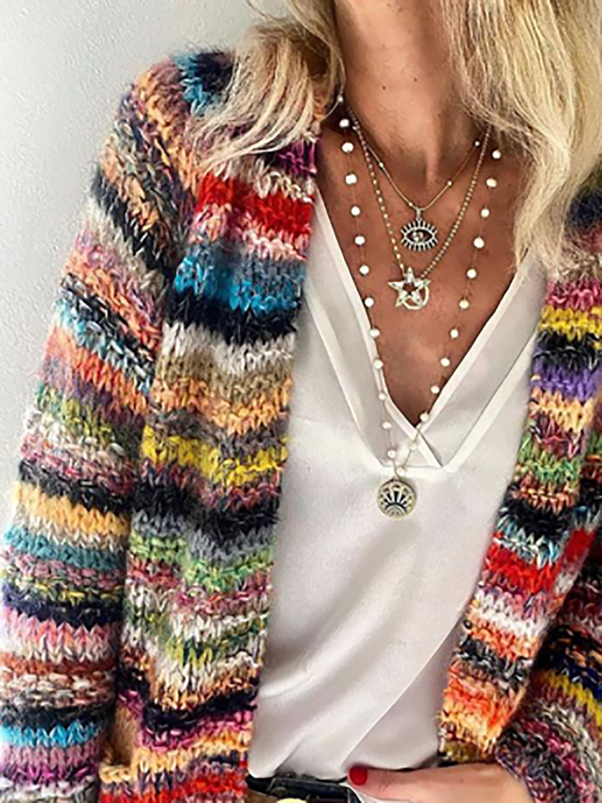Plus size Long Sleeve Casual Striped Sweater Coat