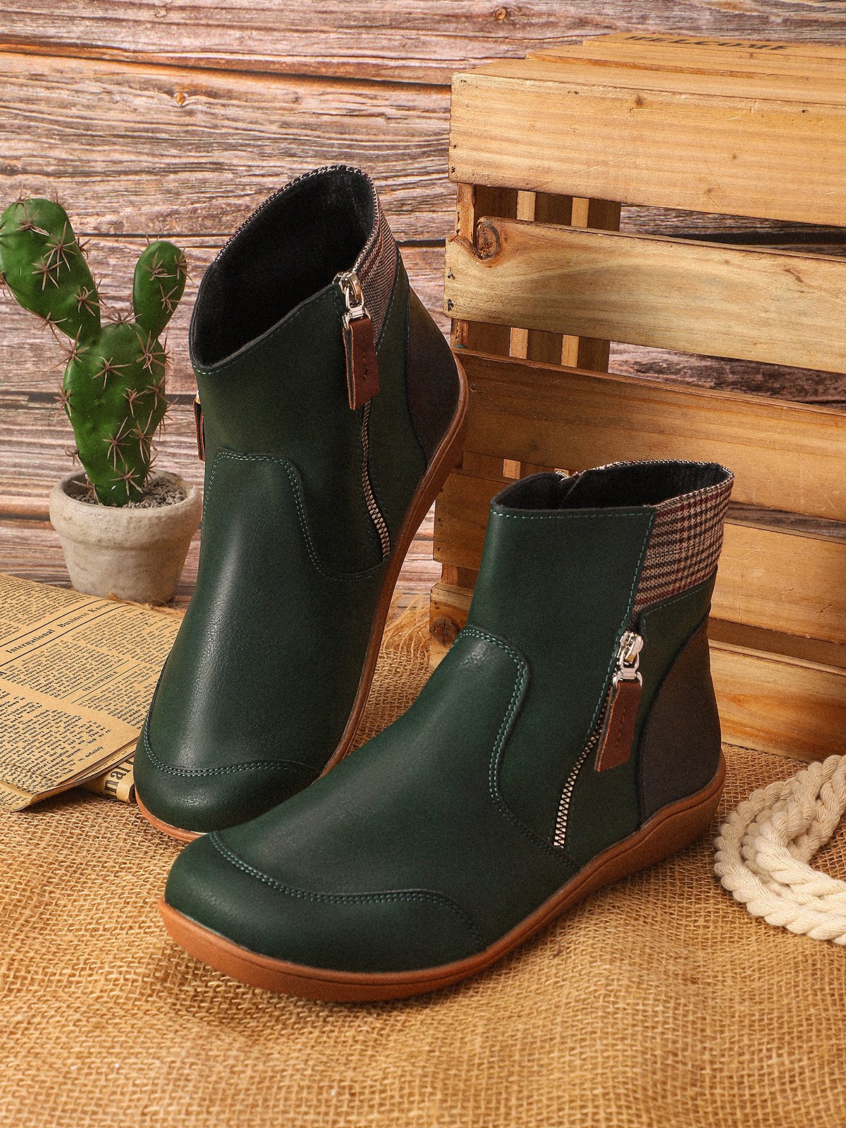 Casual Retro Stitching Zipper Snow Snow Boots