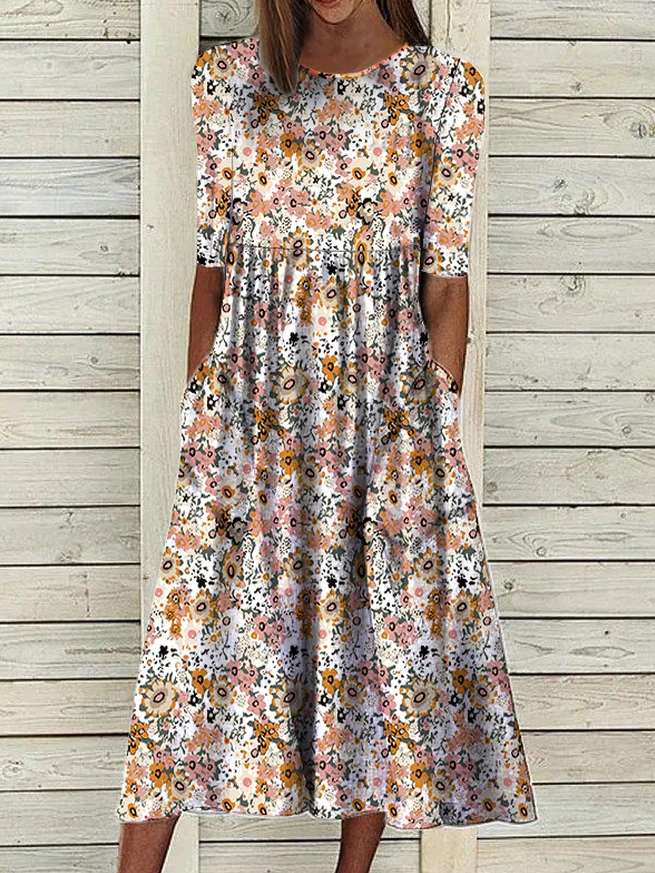 Loose Casual Floral Short Sleeve Women Dress