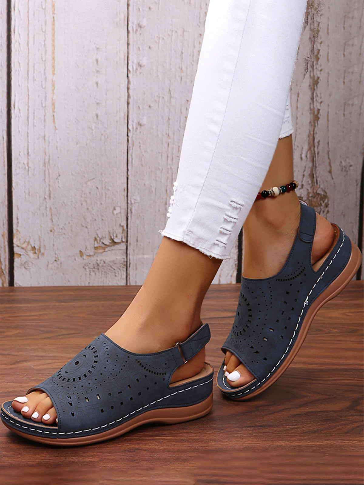 Summer Plain Hollow Out Vintage Breathable Vacation Sandals