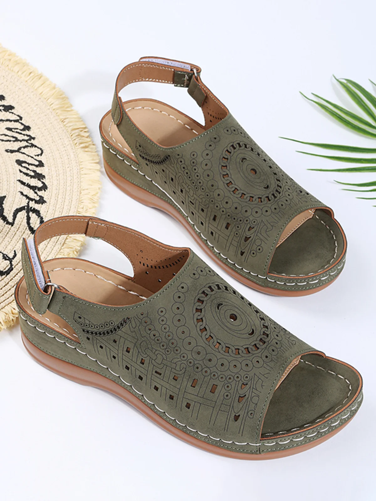 Summer Plain Hollow Out Vintage Breathable Vacation Sandals