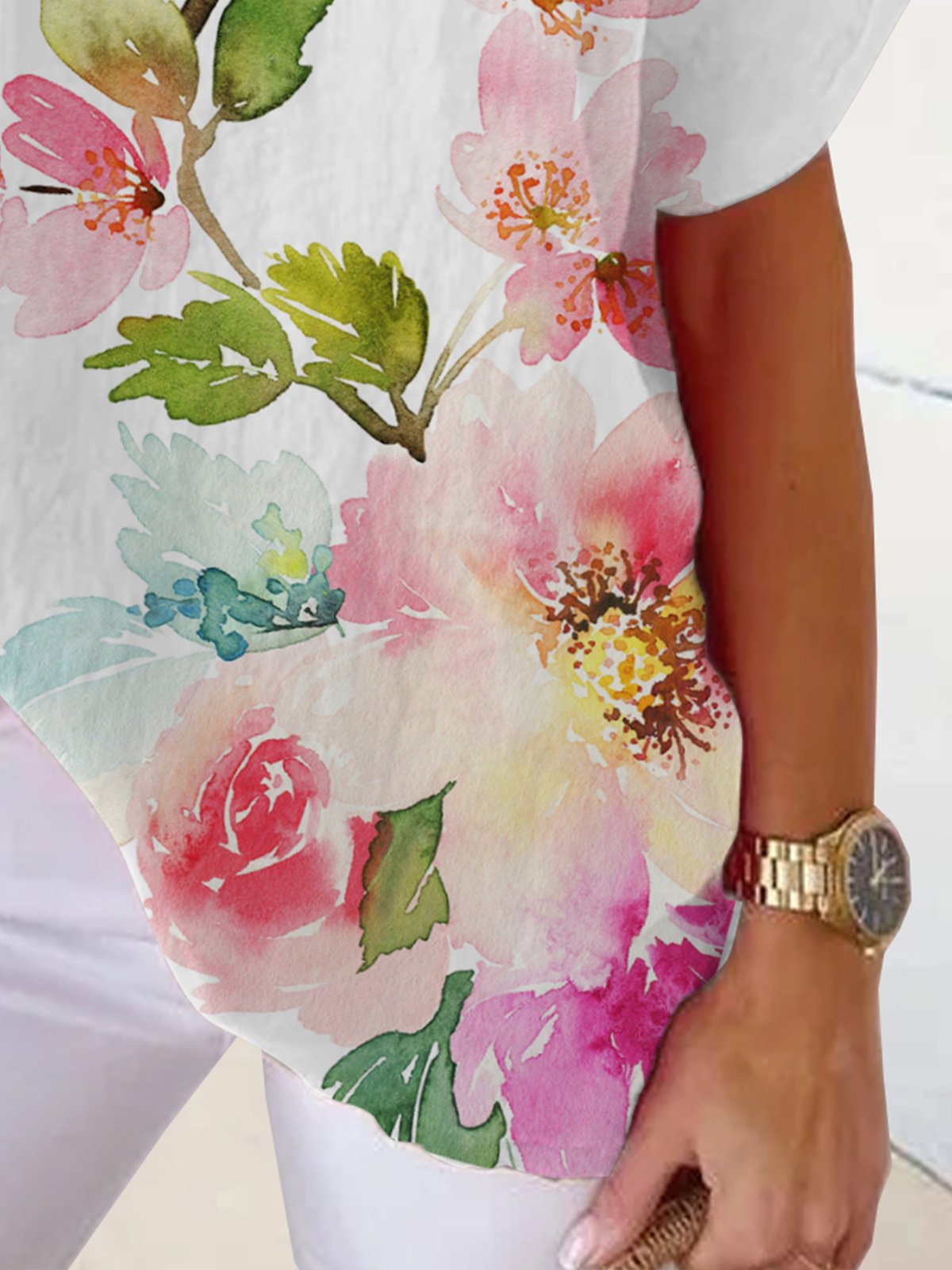 Holiday watercolor flower series blouse T-shirt