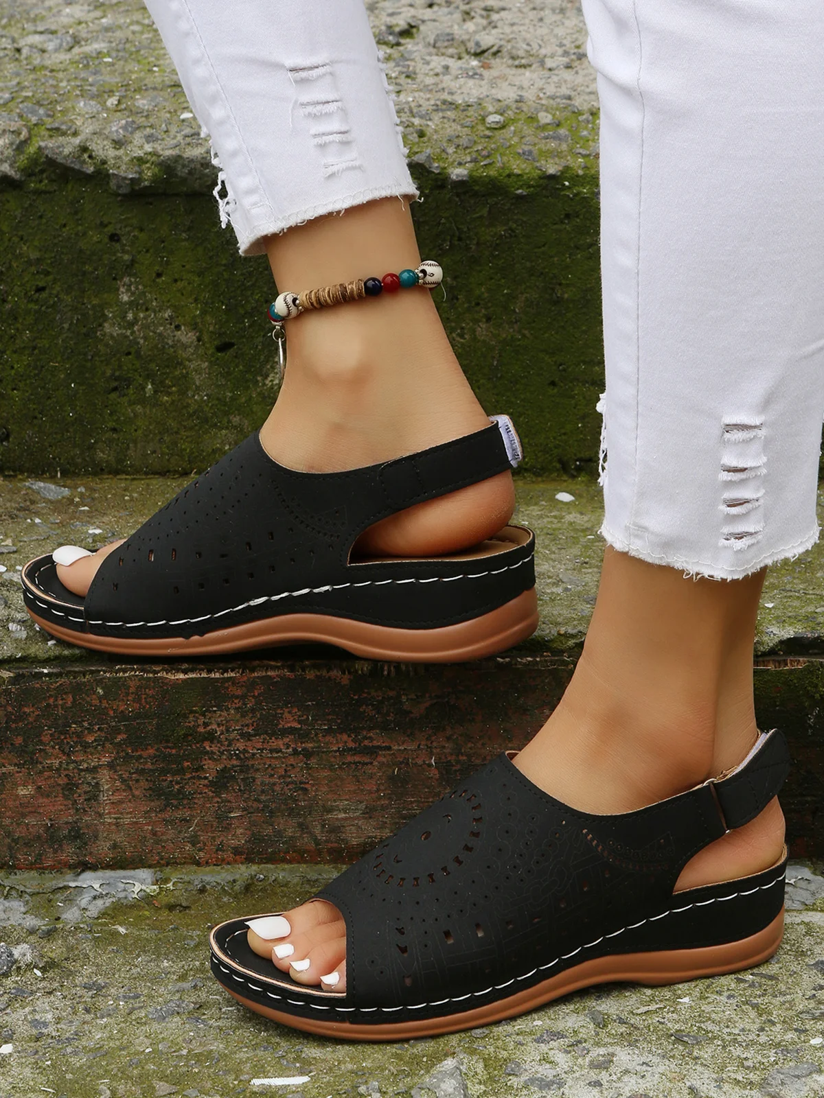 Summer Plain Hollow Out Vintage Breathable Vacation Sandals