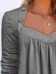 Casual Plain Square Neck Buttoned Pullover Top