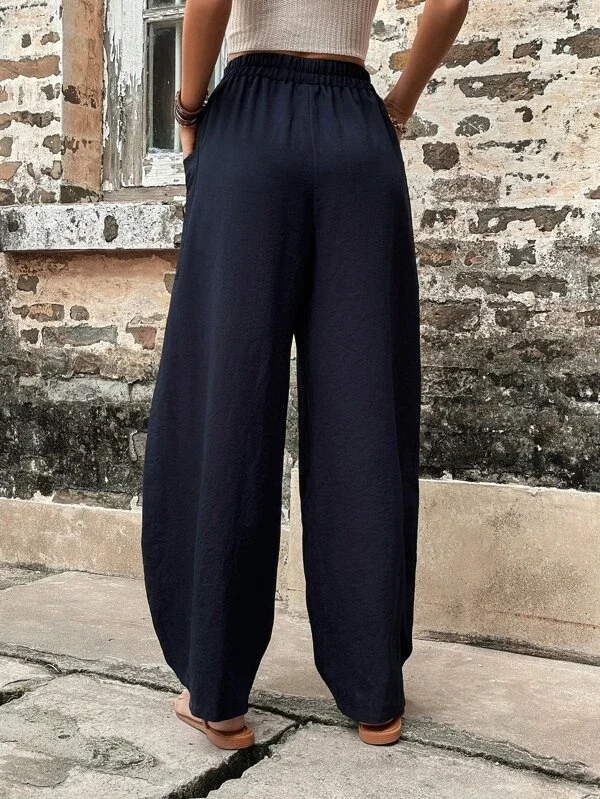 Women Casual Plain Casual Pocket High Waist Linen Pants